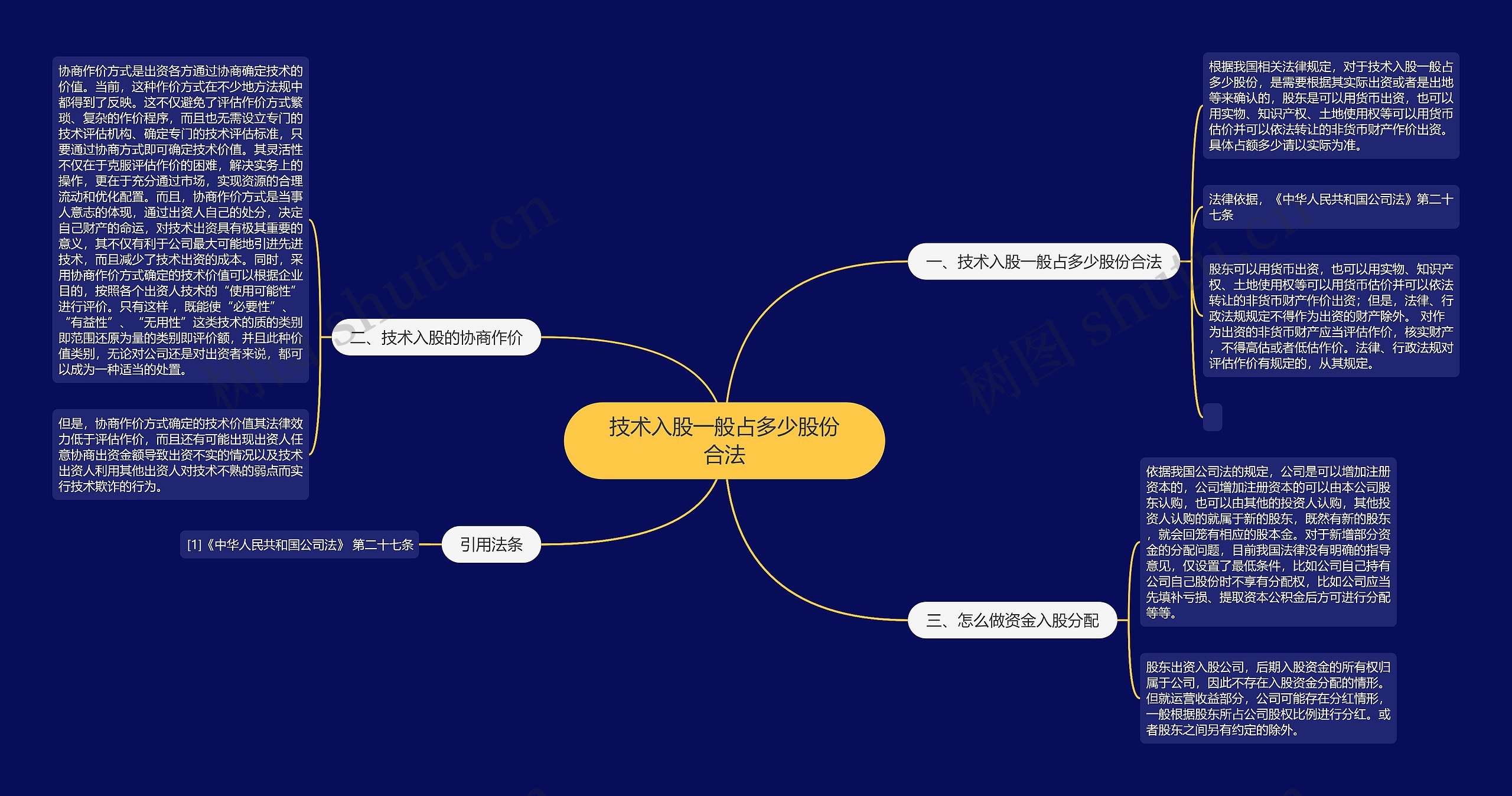 技术入股一般占多少股份合法思维导图