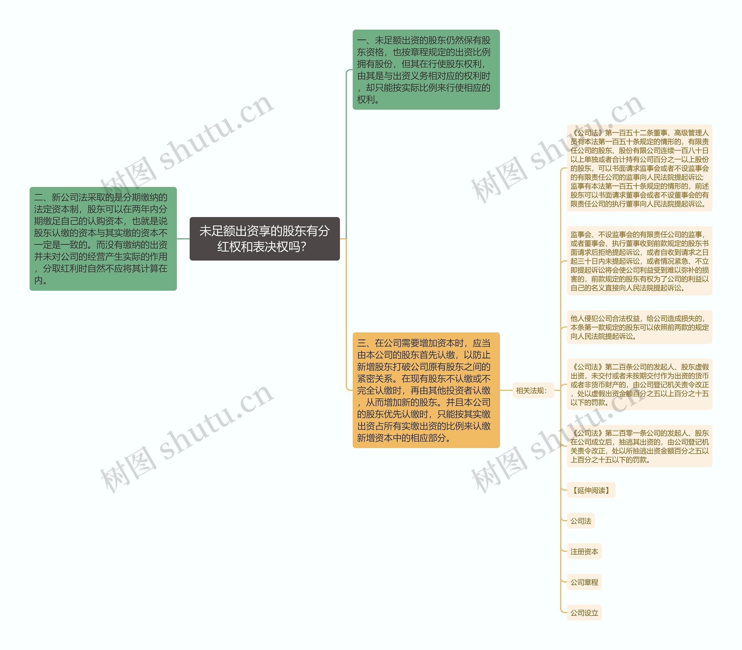 未足额出资享的股东有分红权和表决权吗？思维导图