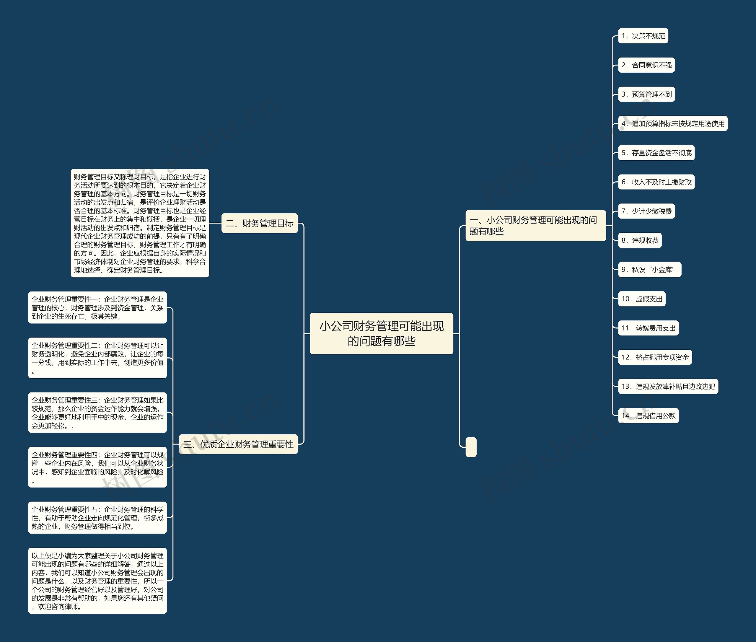 小公司财务管理可能出现的问题有哪些思维导图