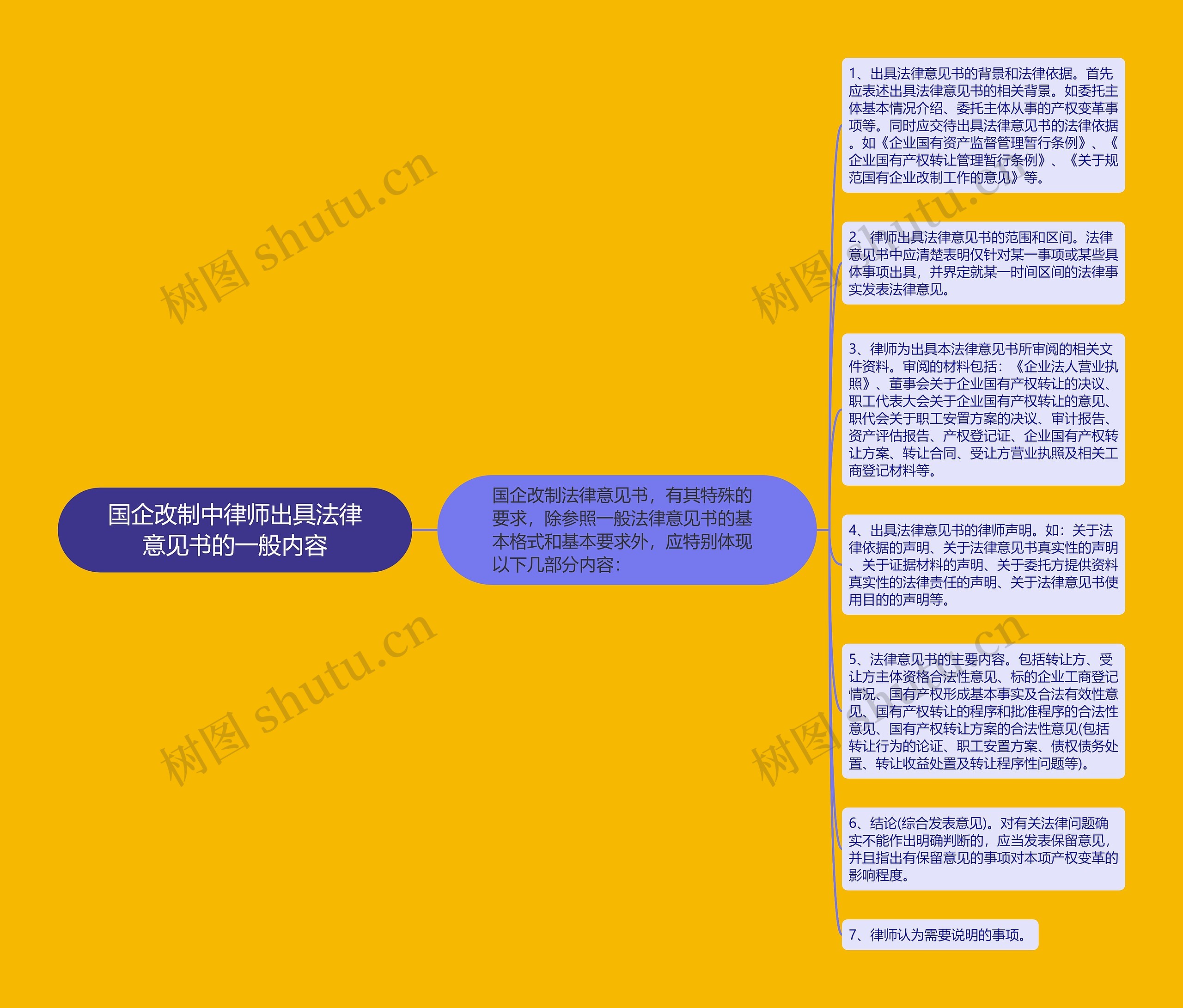 国企改制中律师出具法律意见书的一般内容思维导图