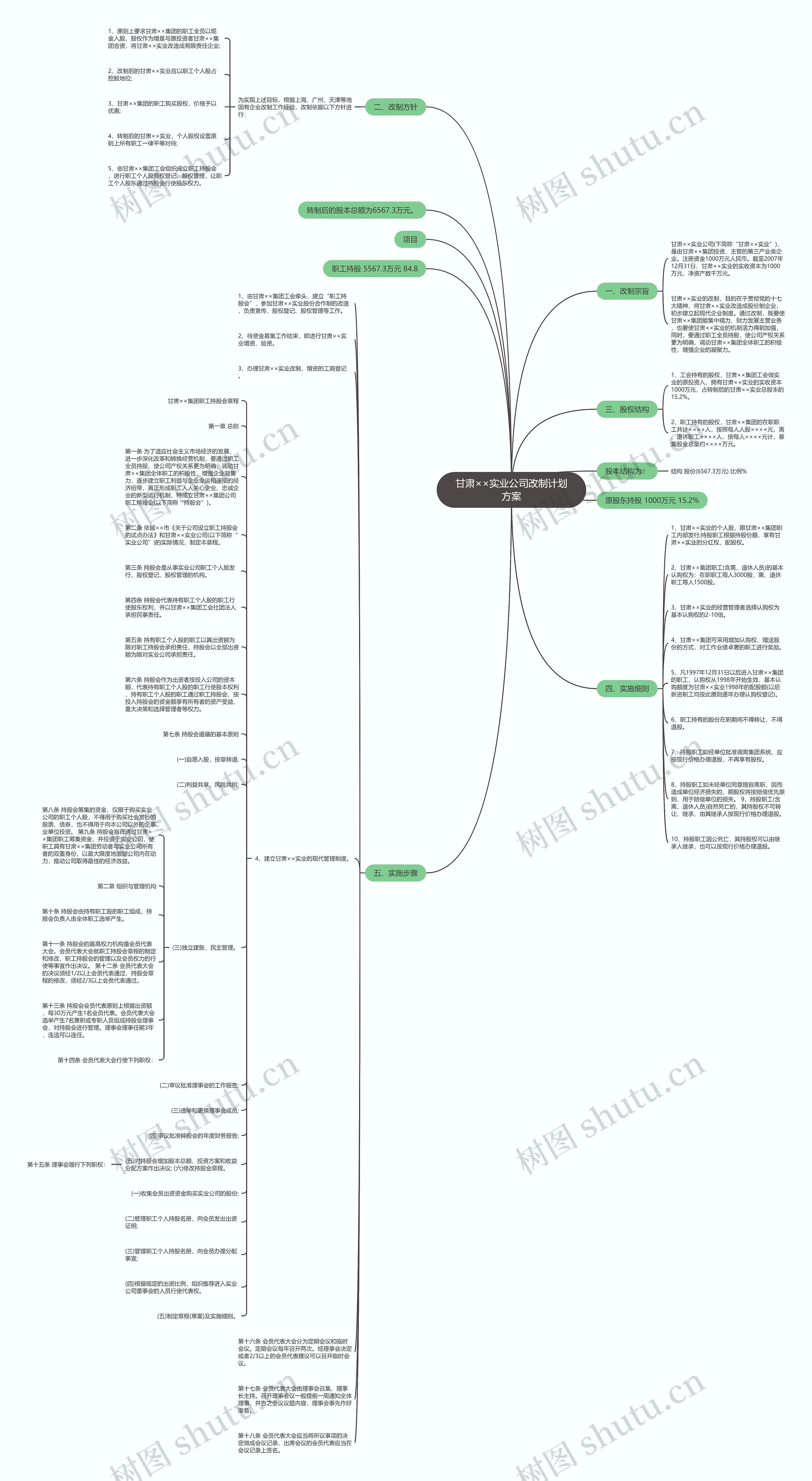 甘肃××实业公司改制计划方案思维导图