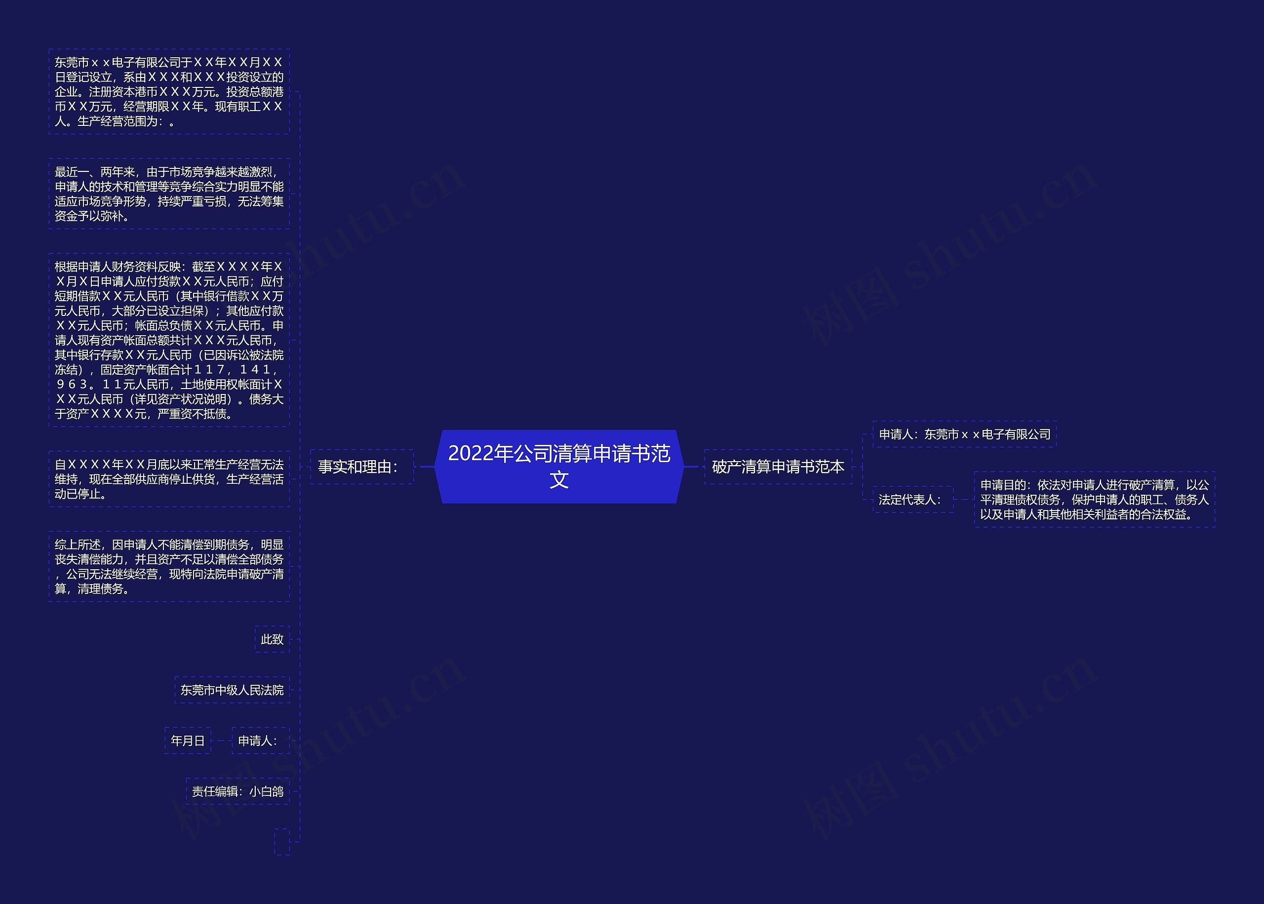 2022年公司清算申请书范文思维导图