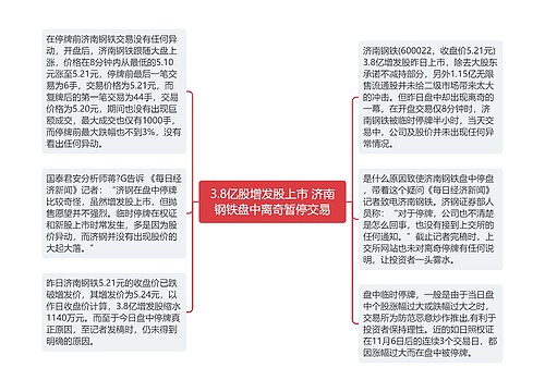 3.8亿股增发股上市 济南钢铁盘中离奇暂停交易