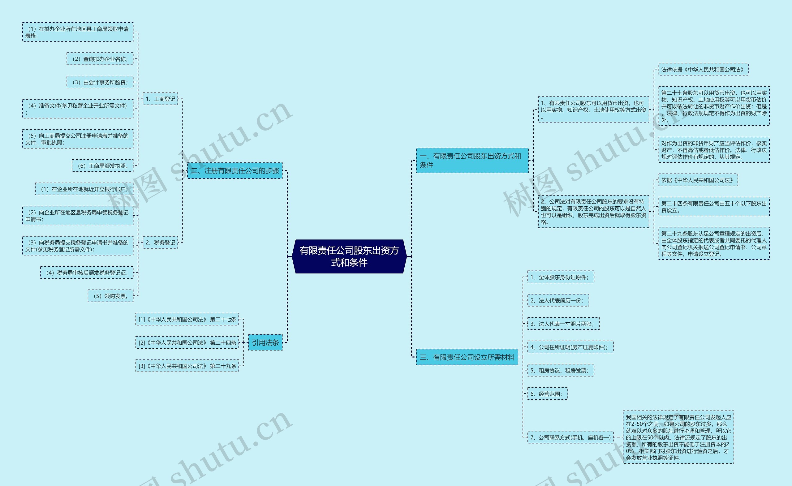 有限责任公司股东出资方式和条件思维导图