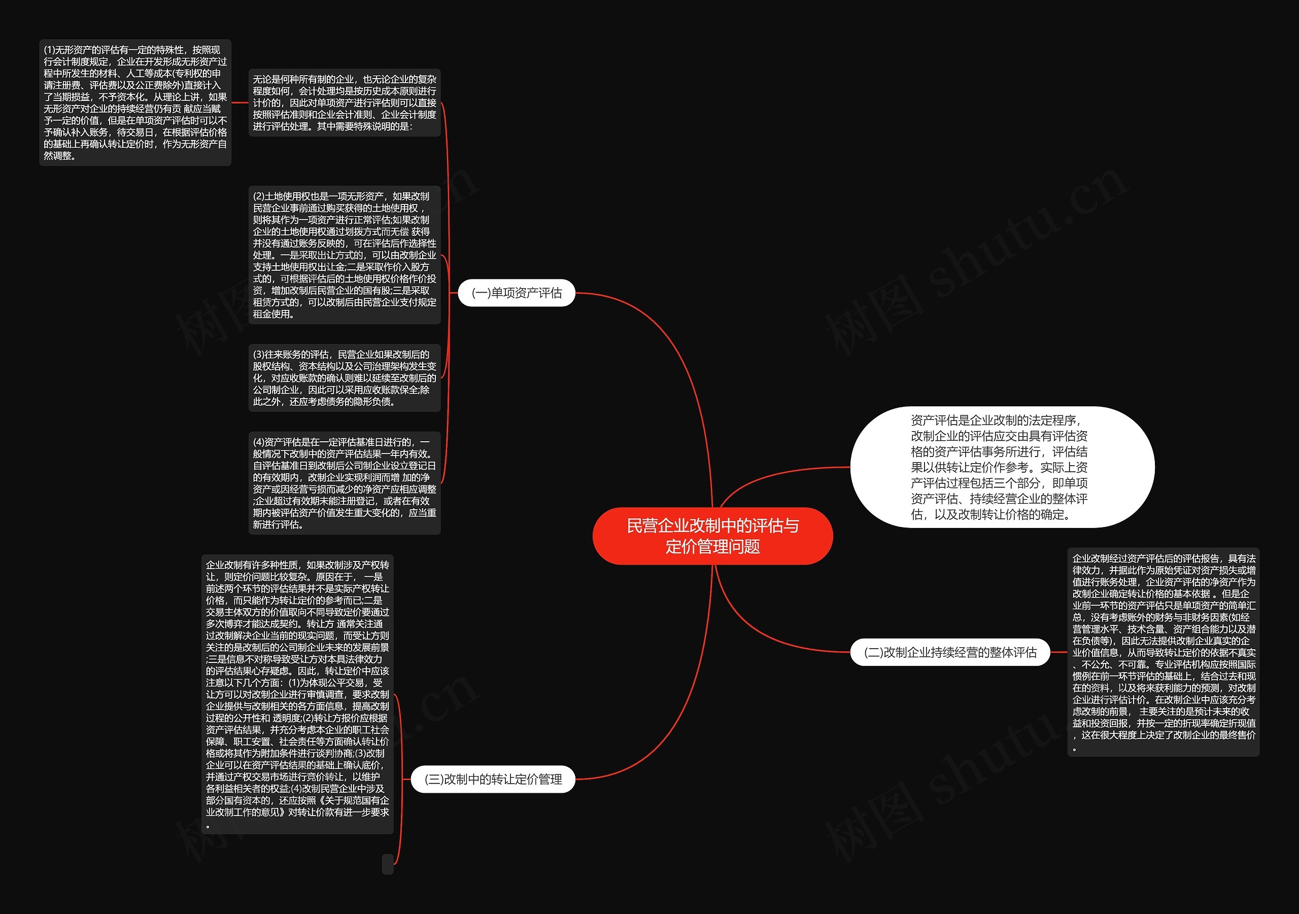 民营企业改制中的评估与定价管理问题思维导图
