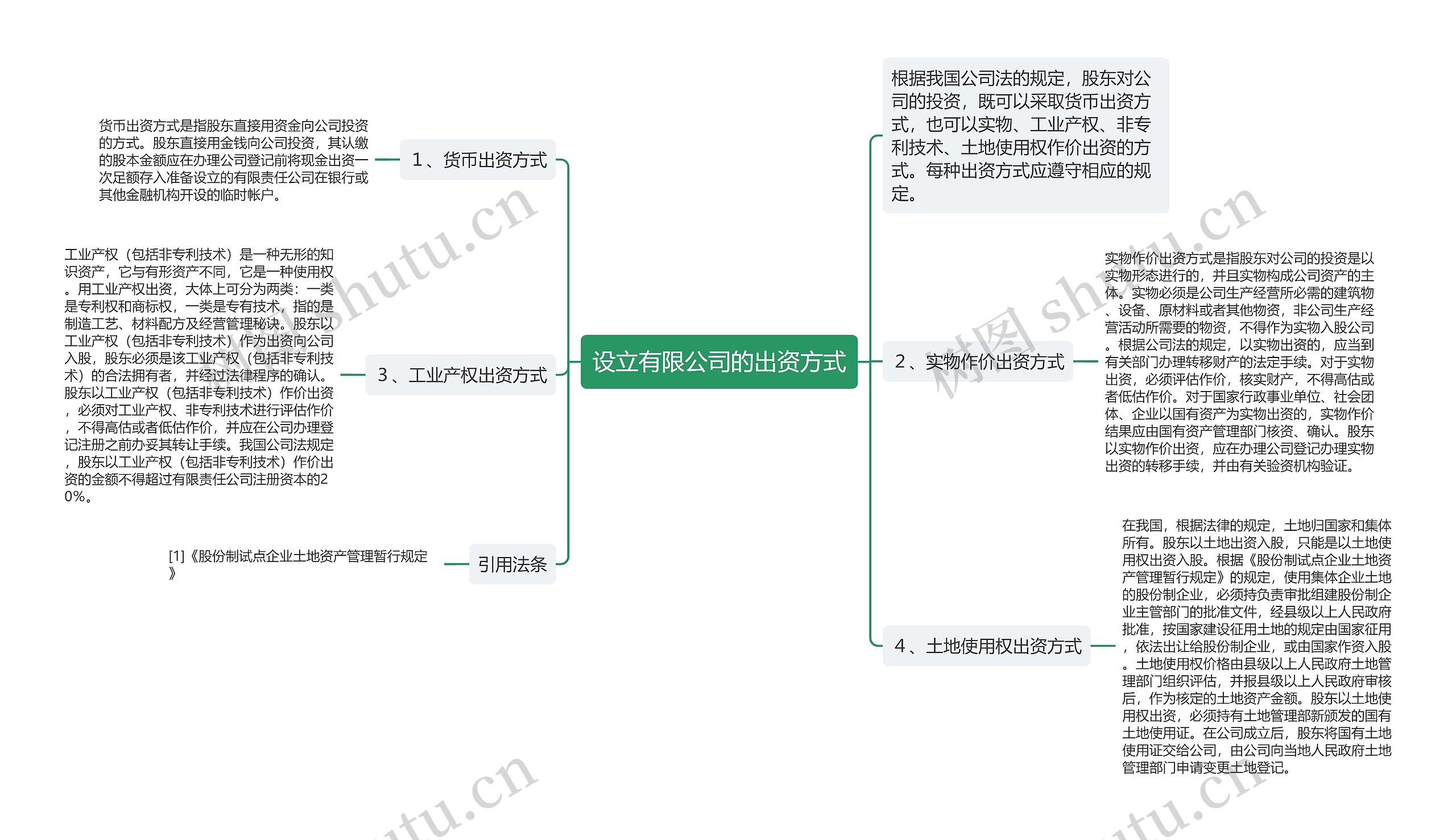 设立有限公司的出资方式思维导图