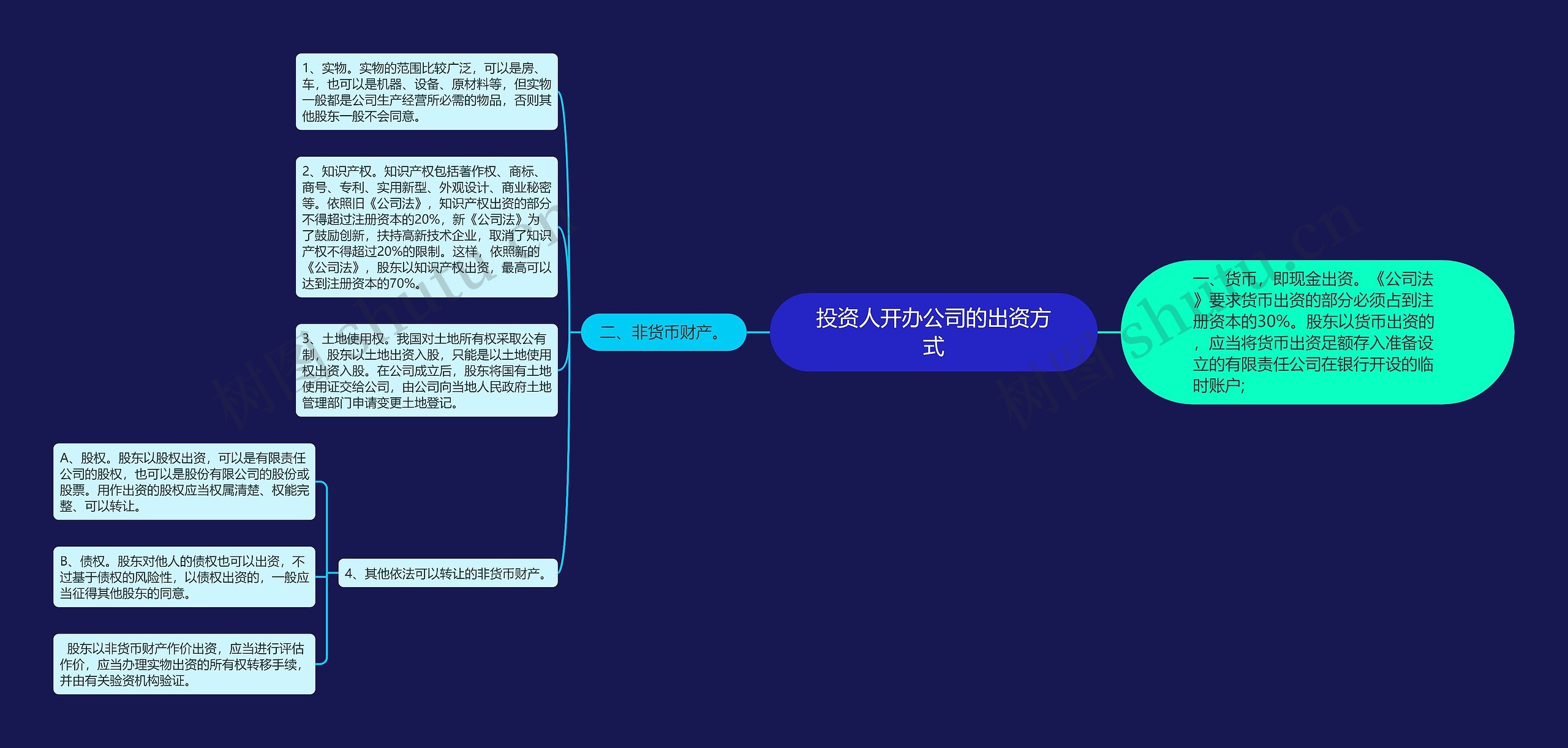 投资人开办公司的出资方式思维导图