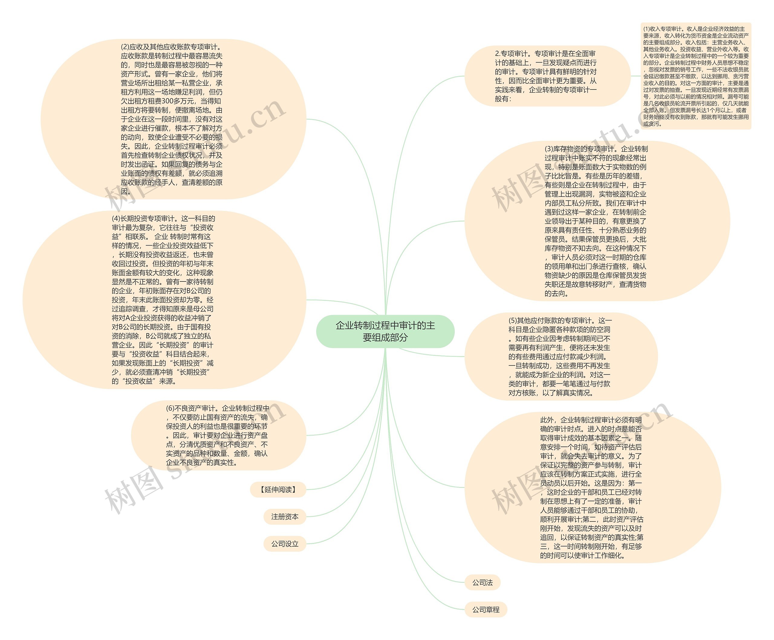 企业转制过程中审计的主要组成部分思维导图