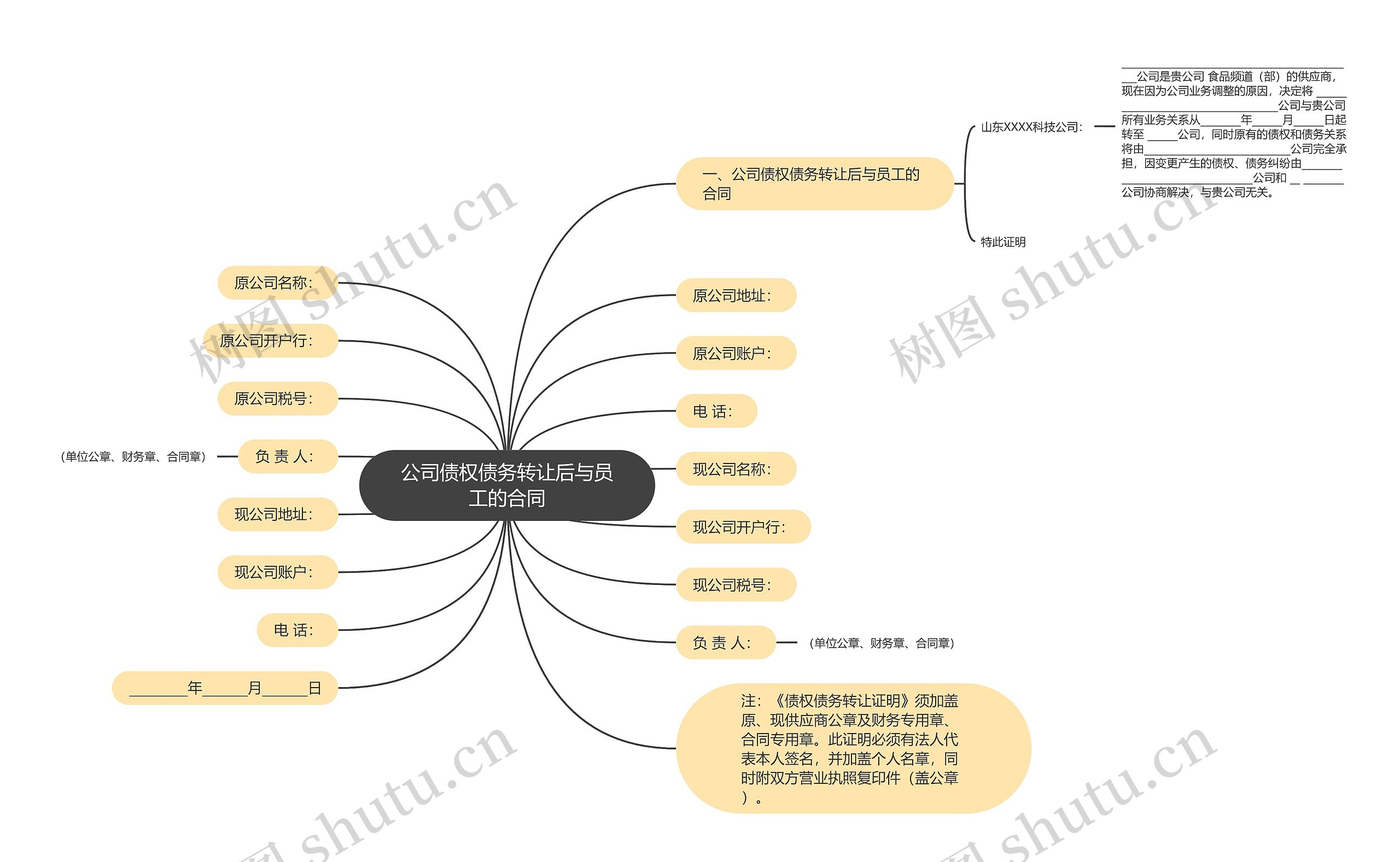 公司债权债务转让后与员工的合同思维导图