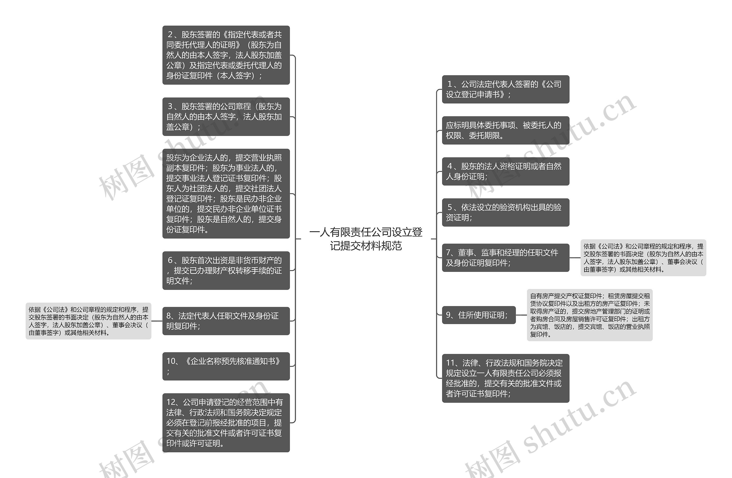 一人有限责任公司设立登记提交材料规范思维导图