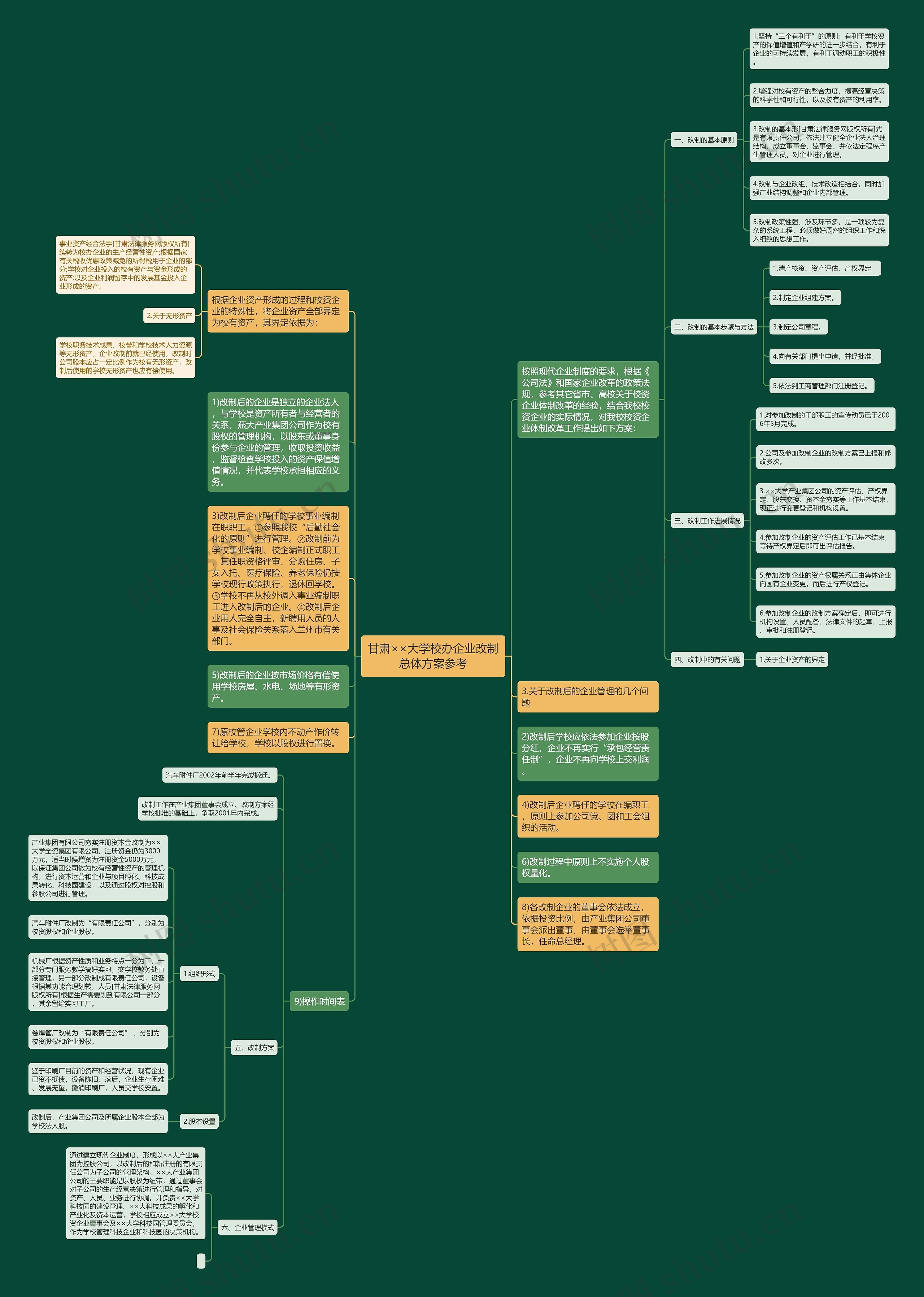 甘肃××大学校办企业改制总体方案参考思维导图