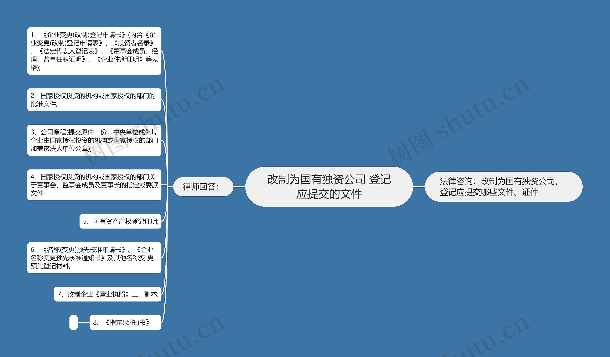 改制为国有独资公司 登记应提交的文件思维导图