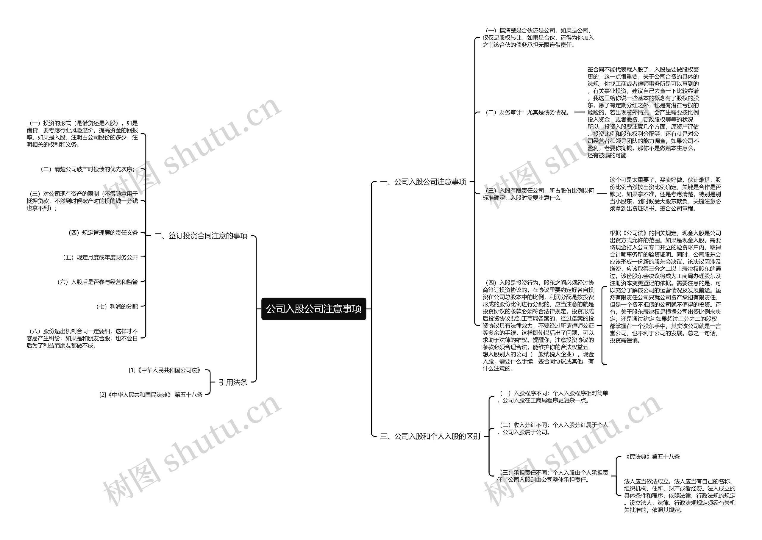 公司入股公司注意事项思维导图