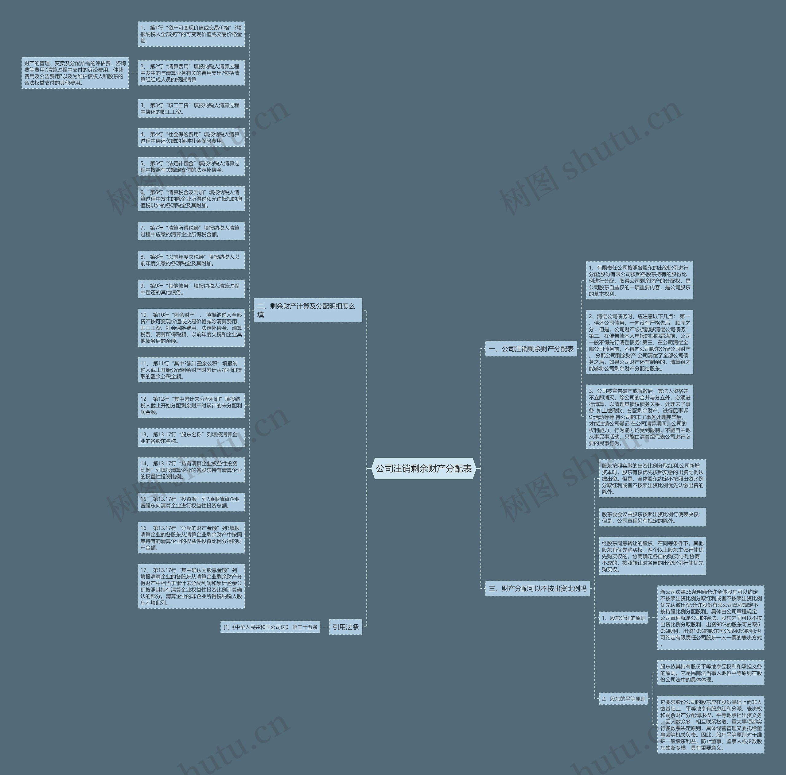 公司注销剩余财产分配表思维导图