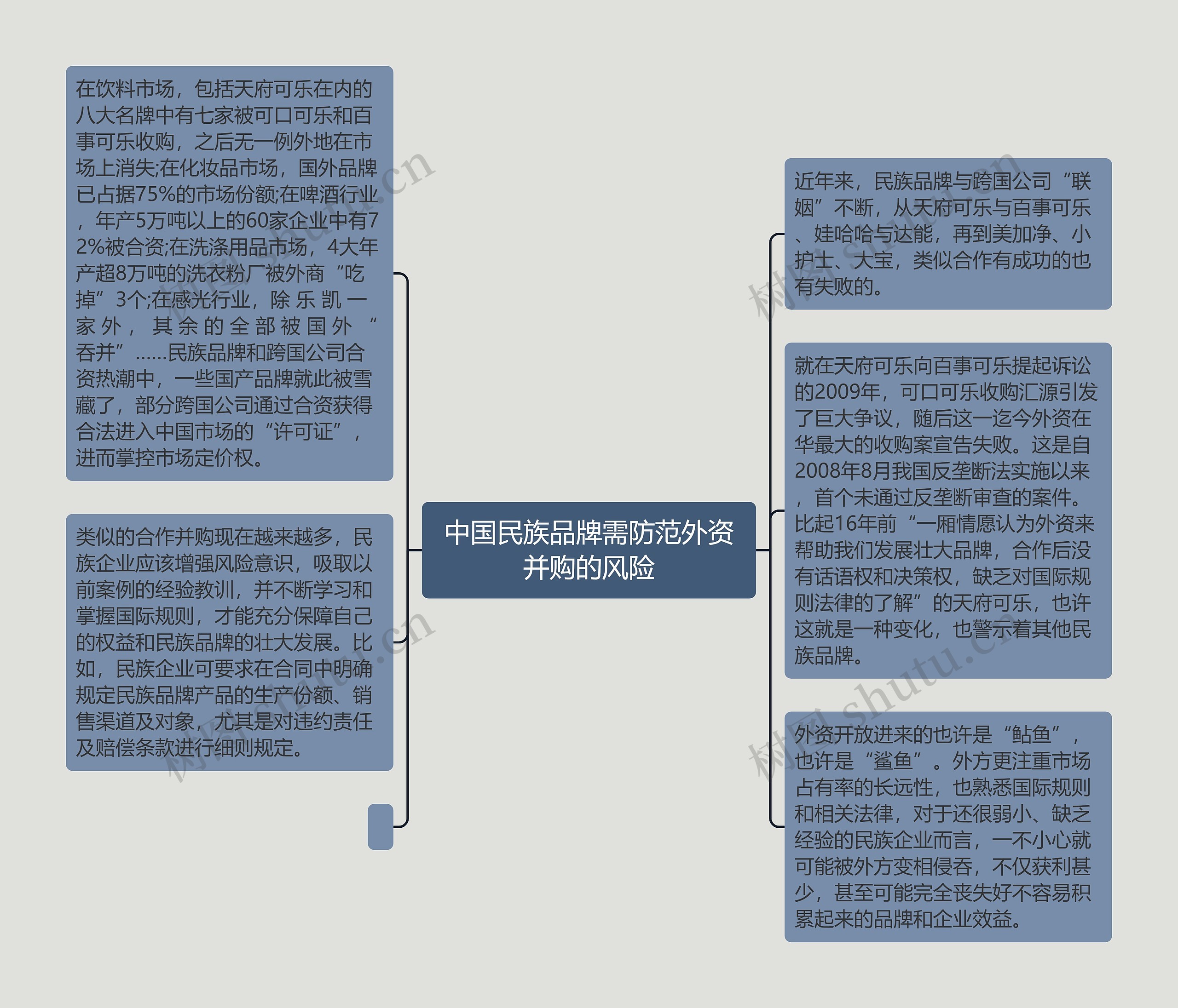 中国民族品牌需防范外资并购的风险思维导图