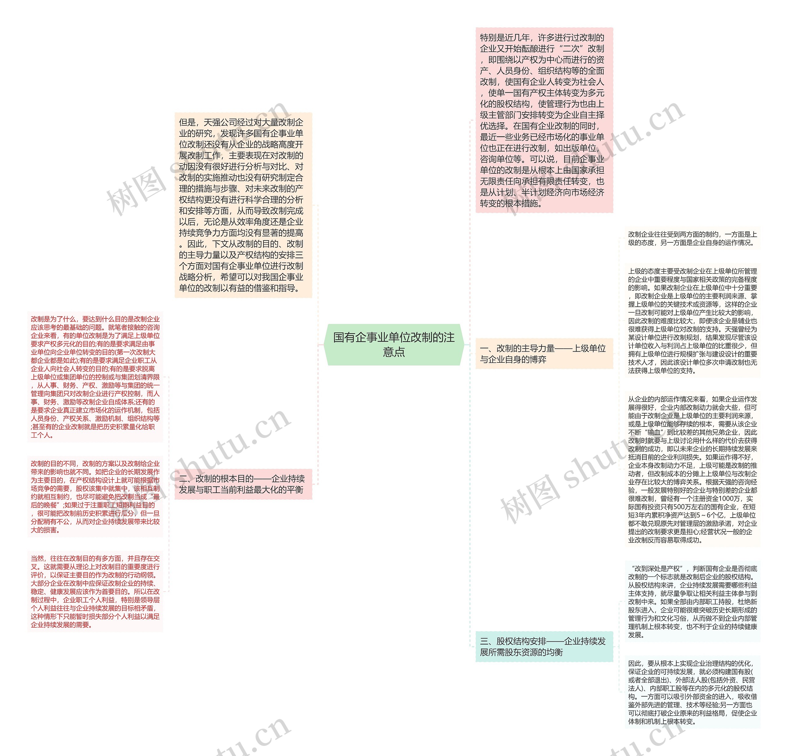 国有企事业单位改制的注意点思维导图