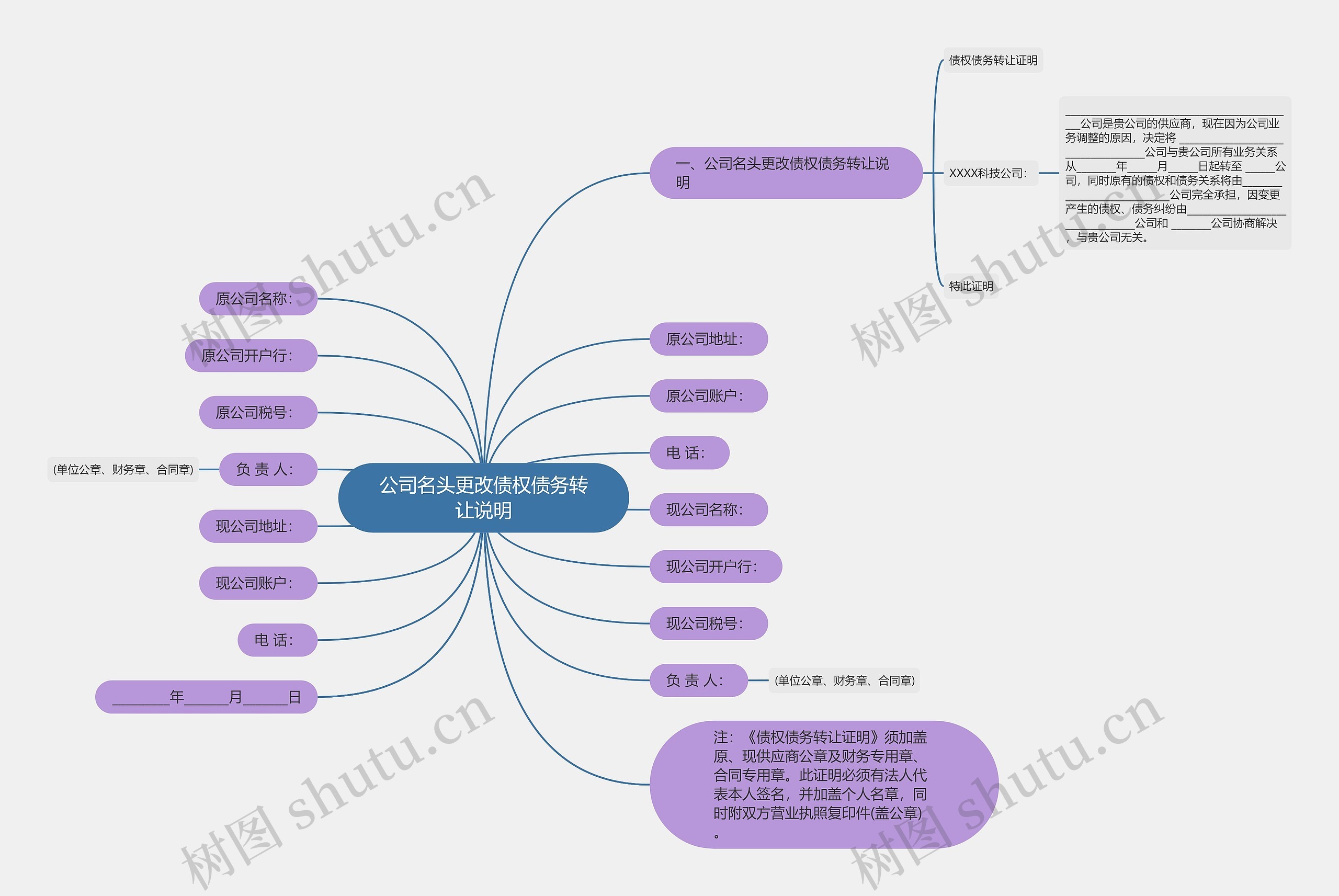 公司名头更改债权债务转让说明思维导图