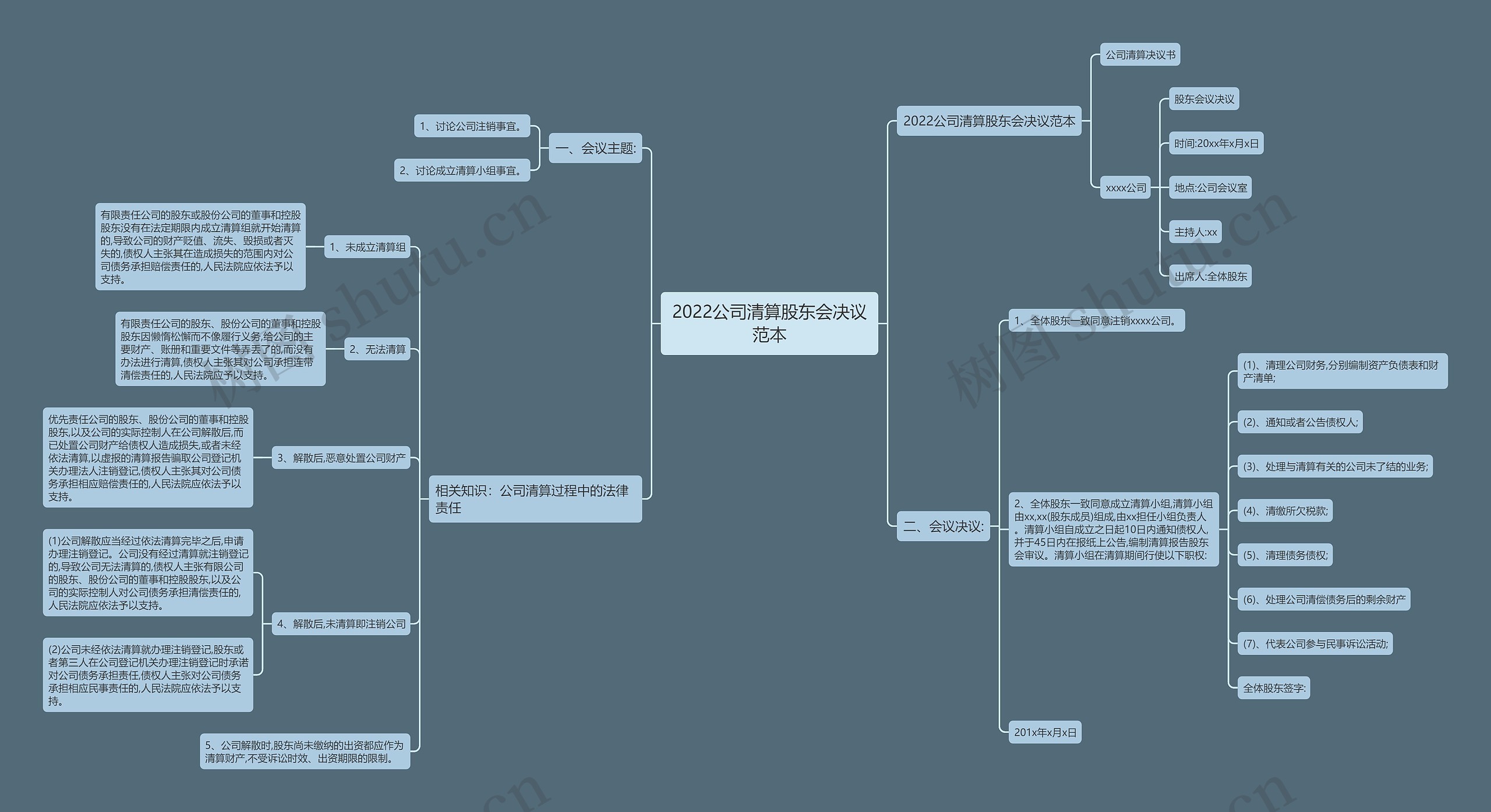 2022公司清算股东会决议范本思维导图