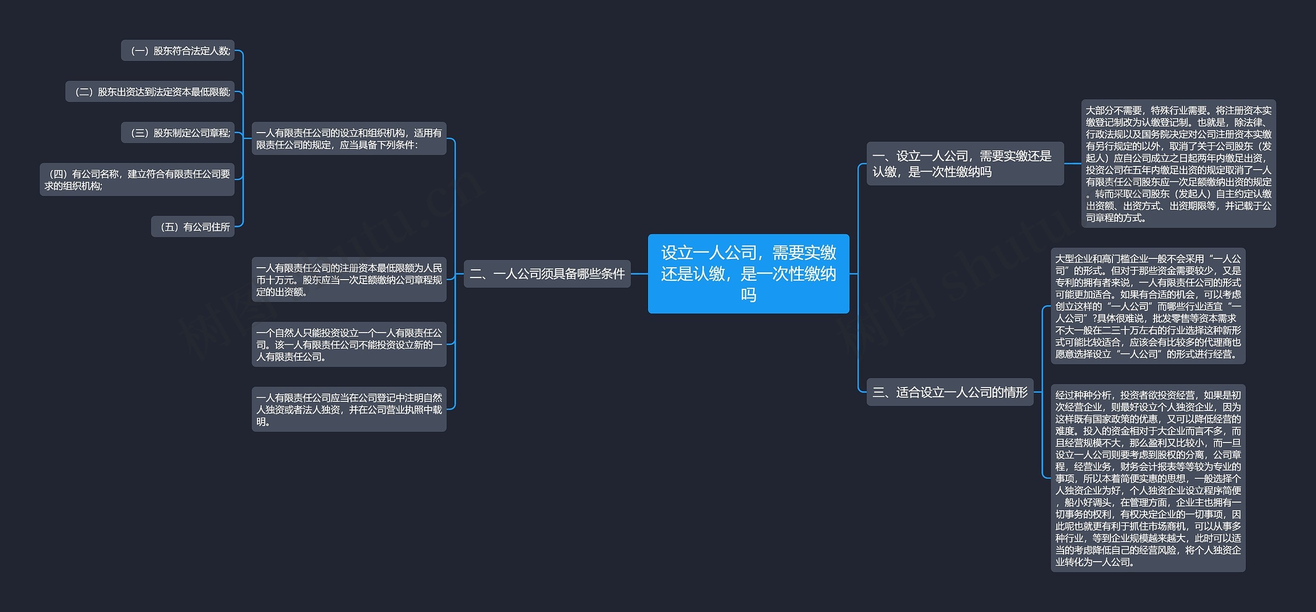 设立一人公司，需要实缴还是认缴，是一次性缴纳吗思维导图