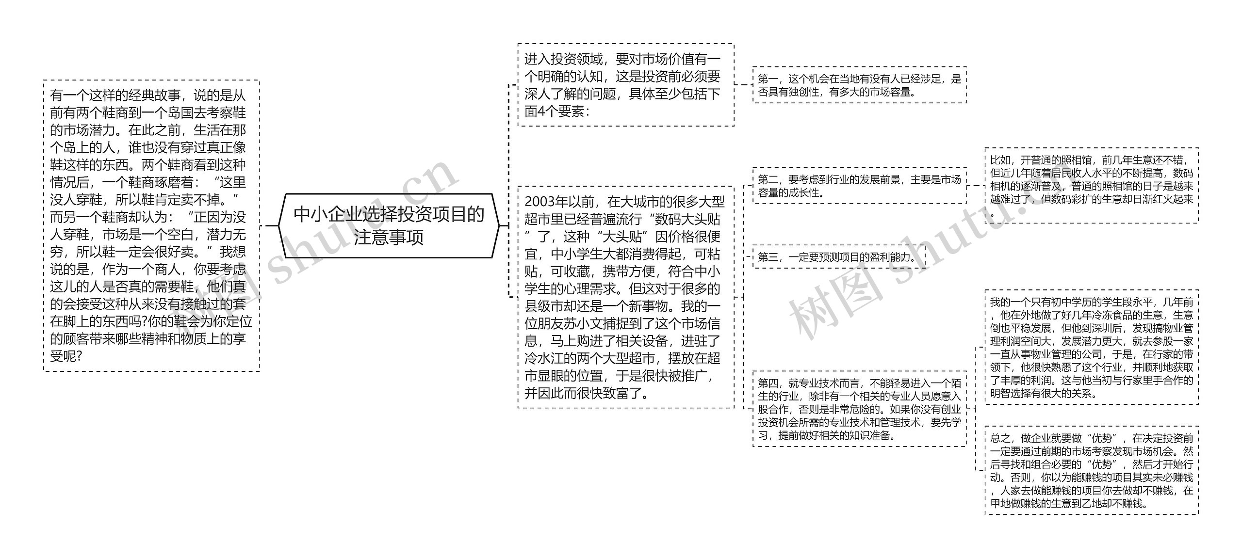 中小企业选择投资项目的注意事项思维导图