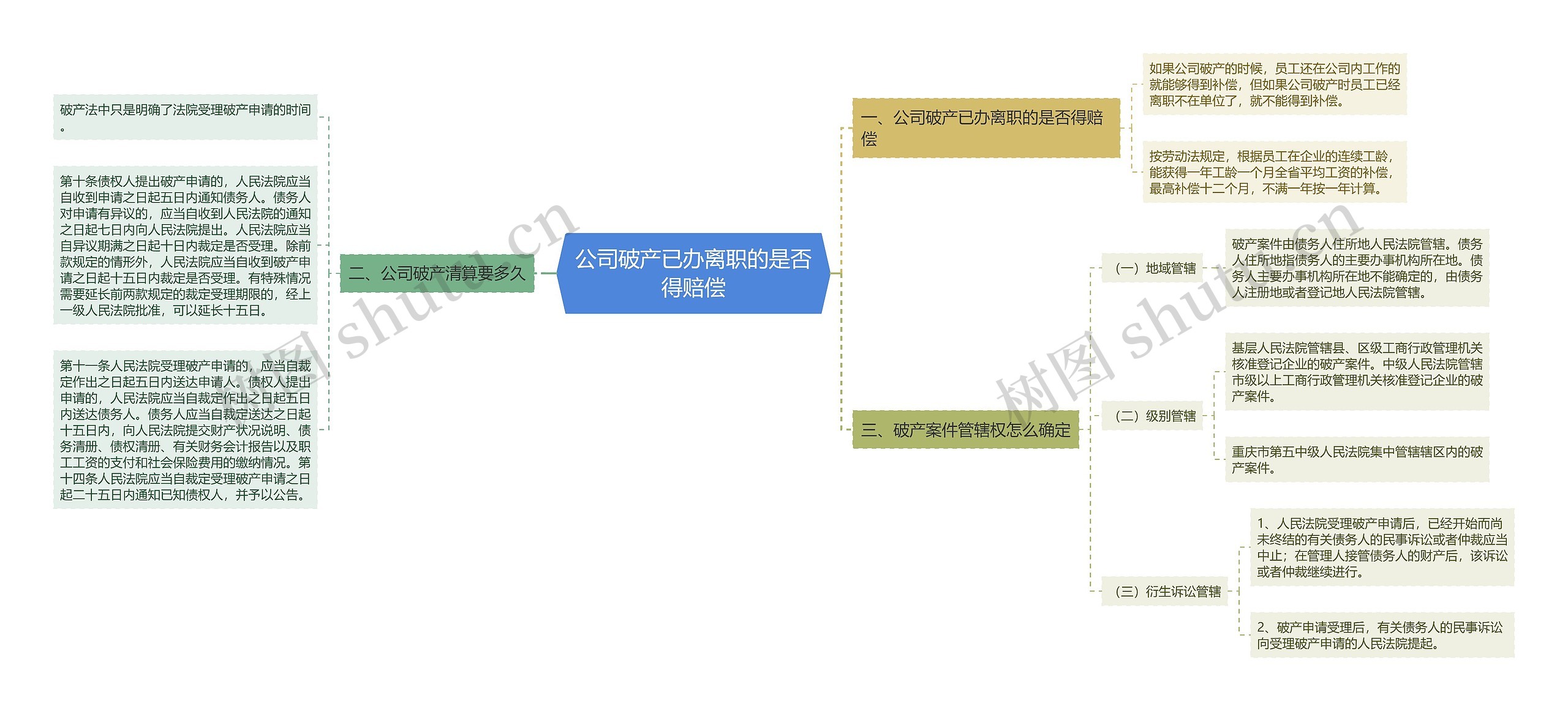 公司破产已办离职的是否得赔偿思维导图