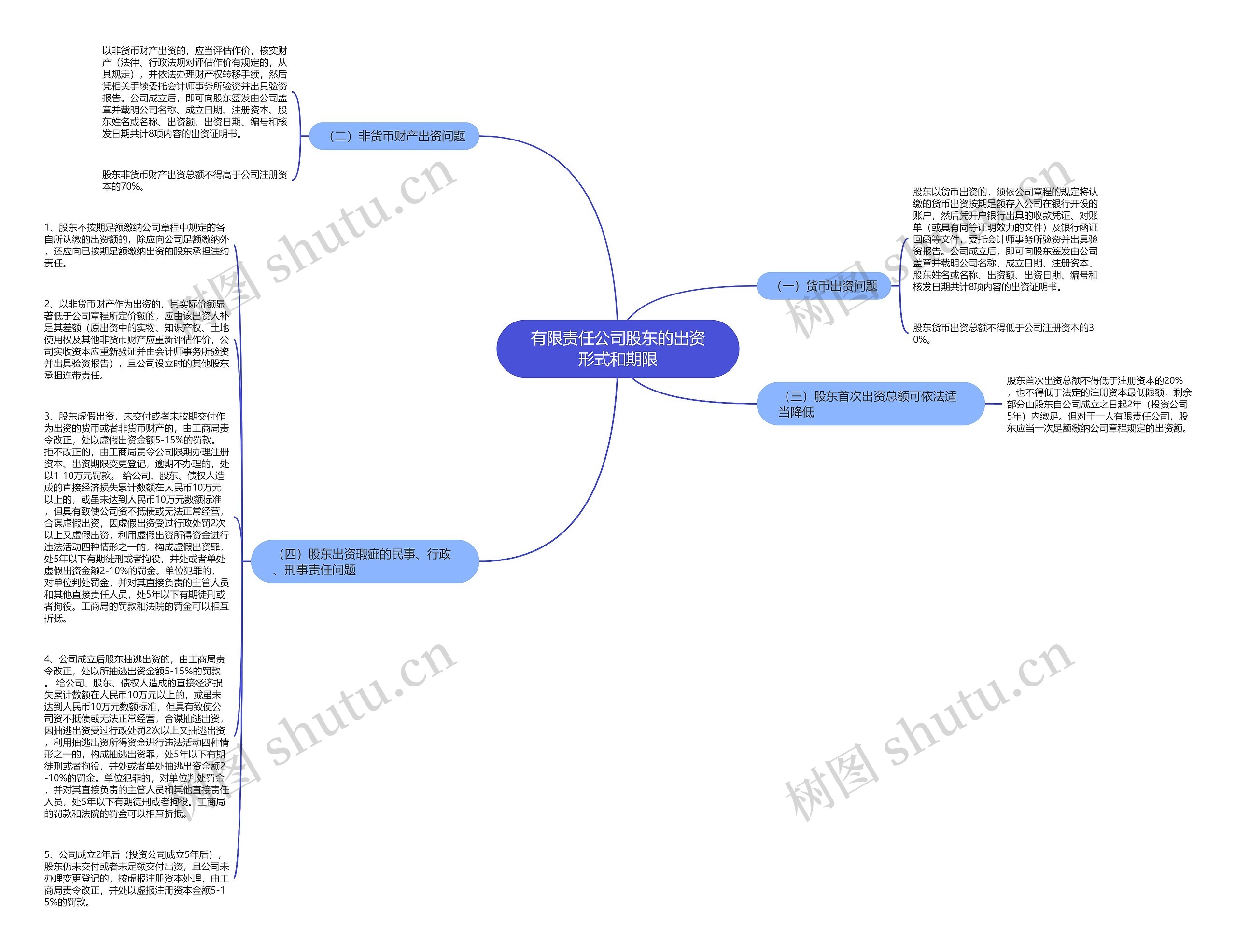 有限责任公司股东的出资形式和期限思维导图