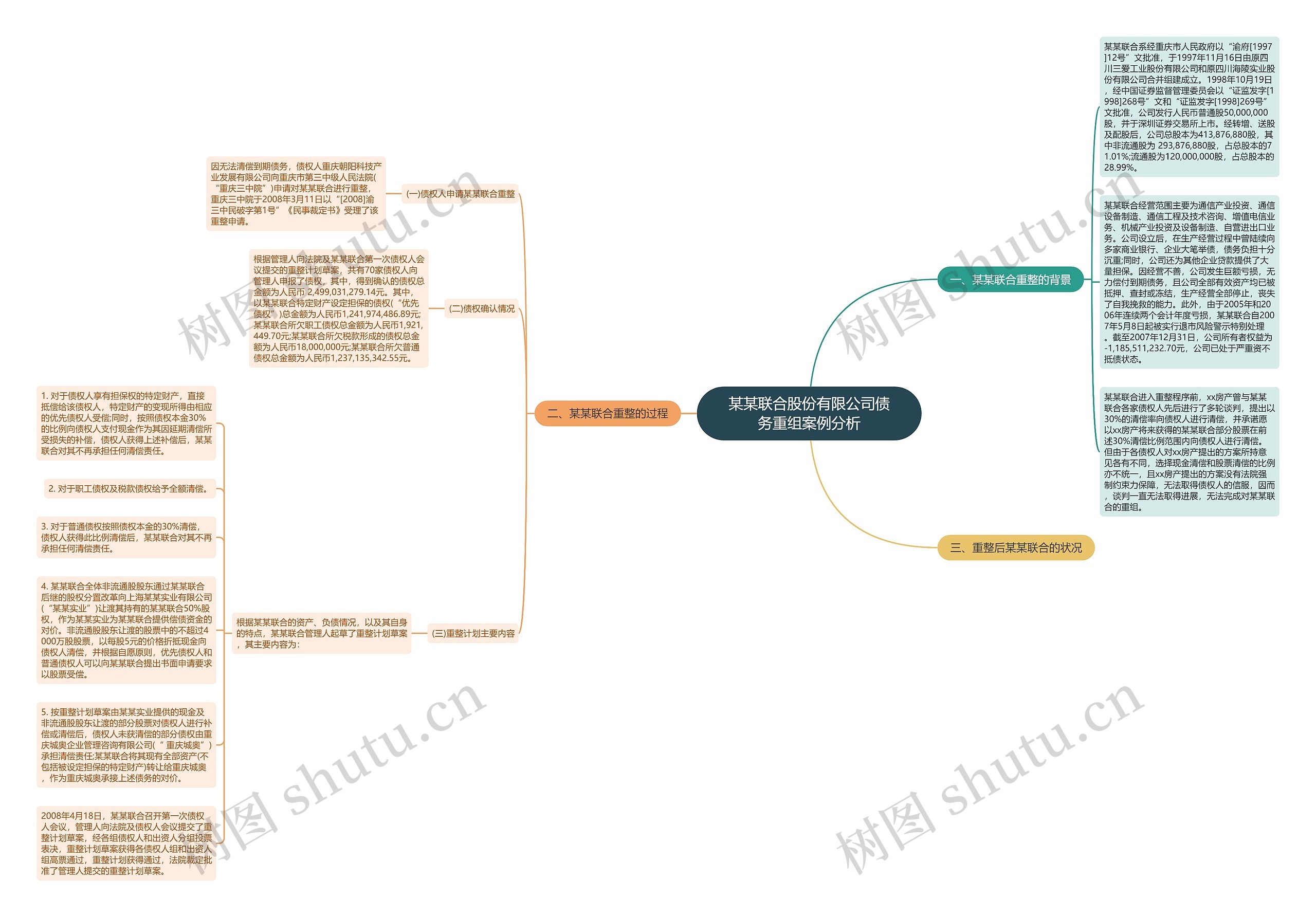 某某联合股份有限公司债务重组案例分析思维导图