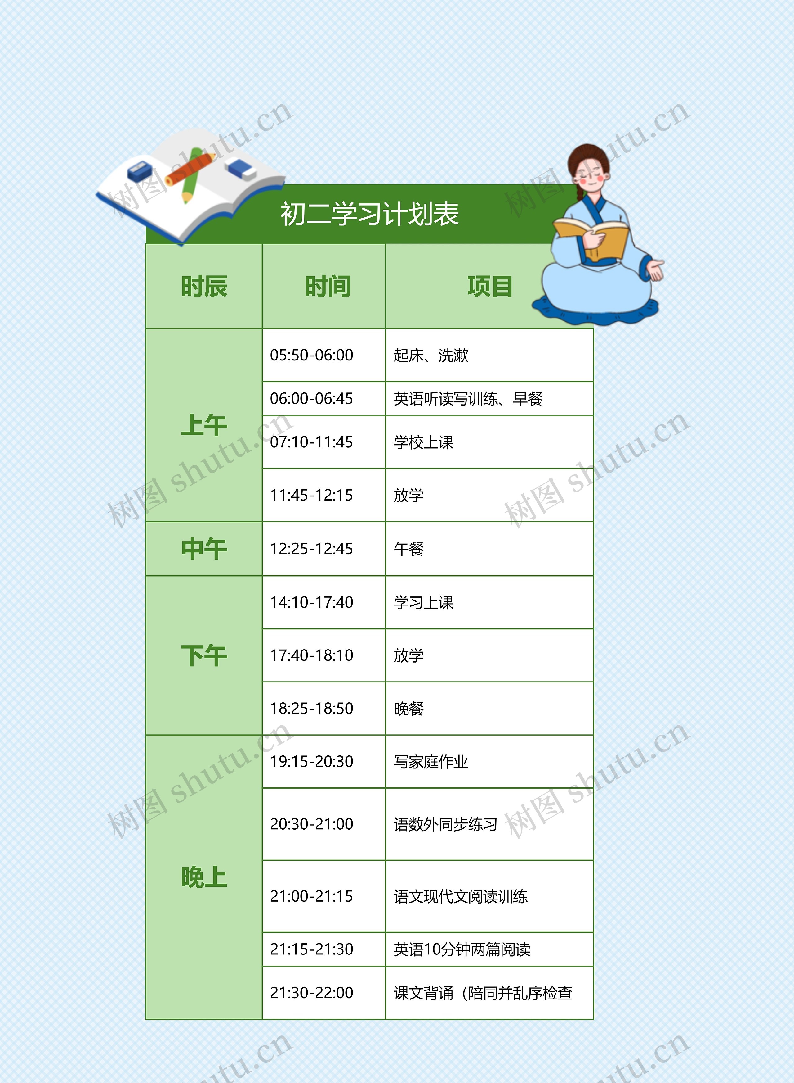 简约初二学习计划表思维导图