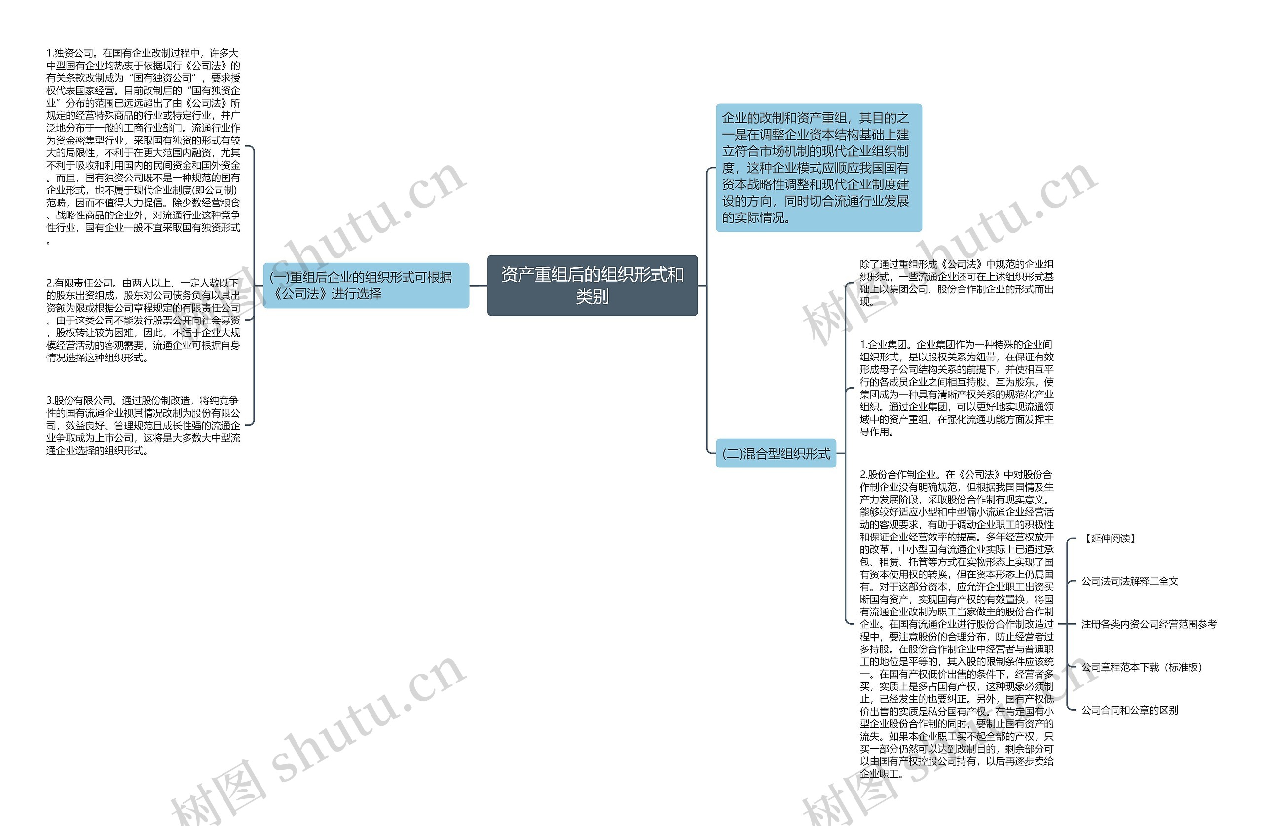 资产重组后的组织形式和类别思维导图