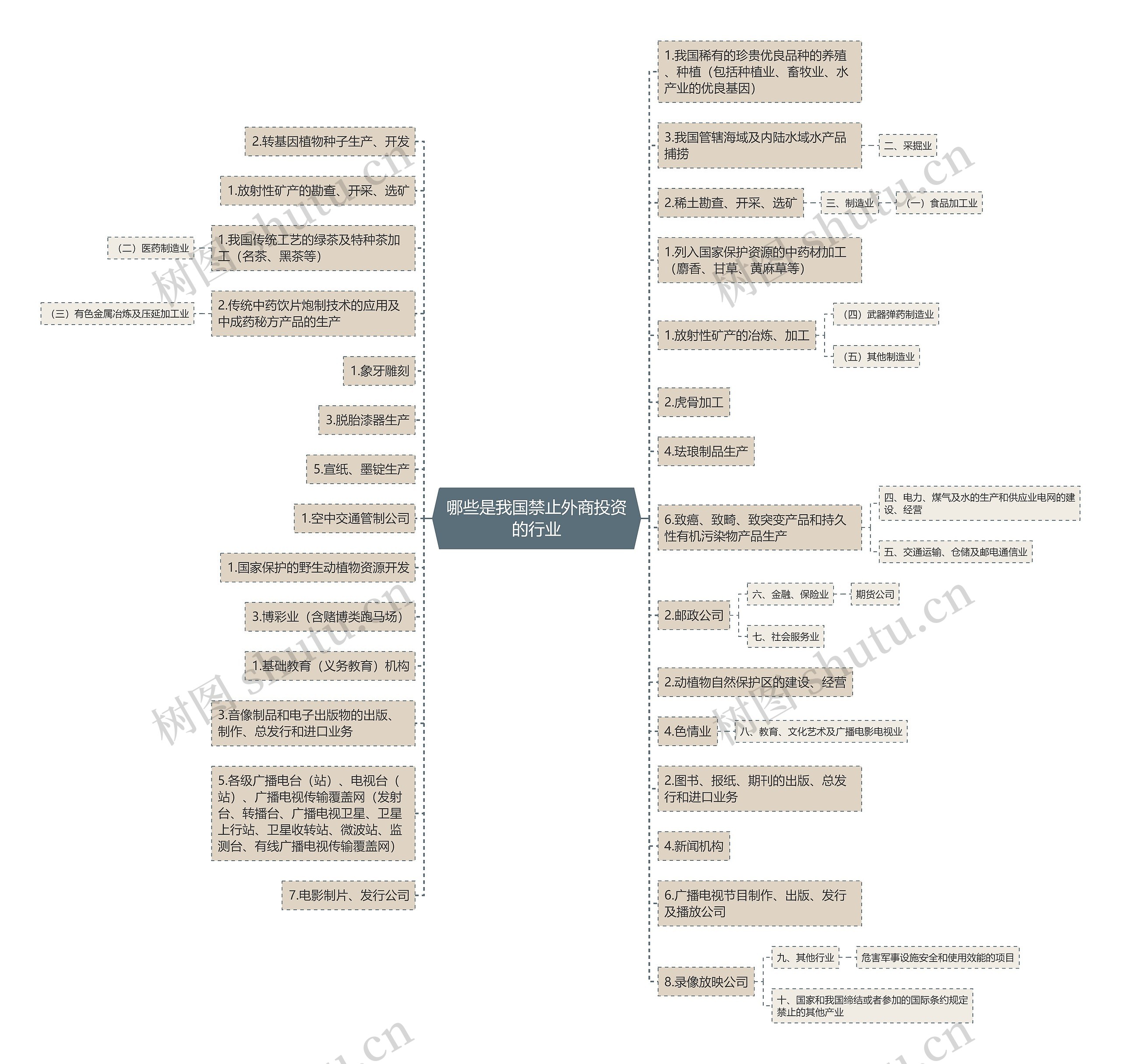 哪些是我国禁止外商投资的行业思维导图