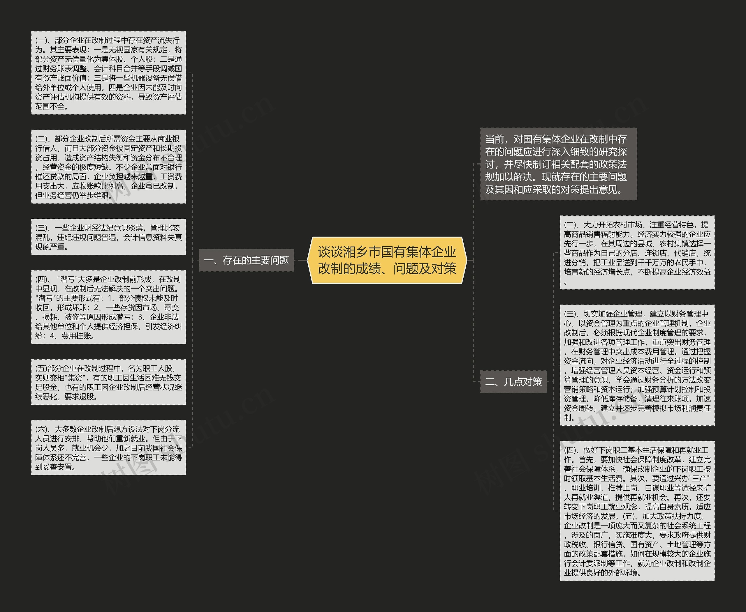 谈谈湘乡市国有集体企业改制的成绩、问题及对策思维导图