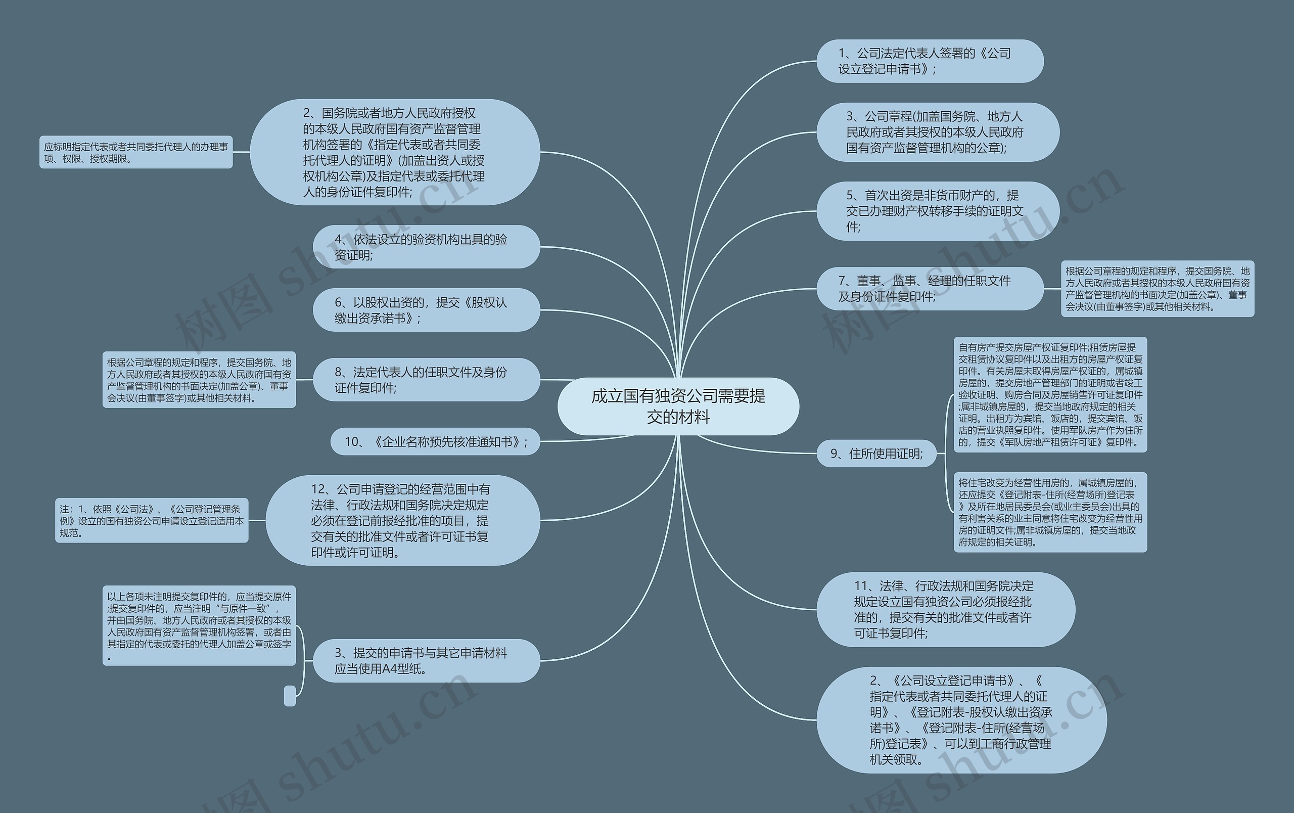 成立国有独资公司需要提交的材料思维导图