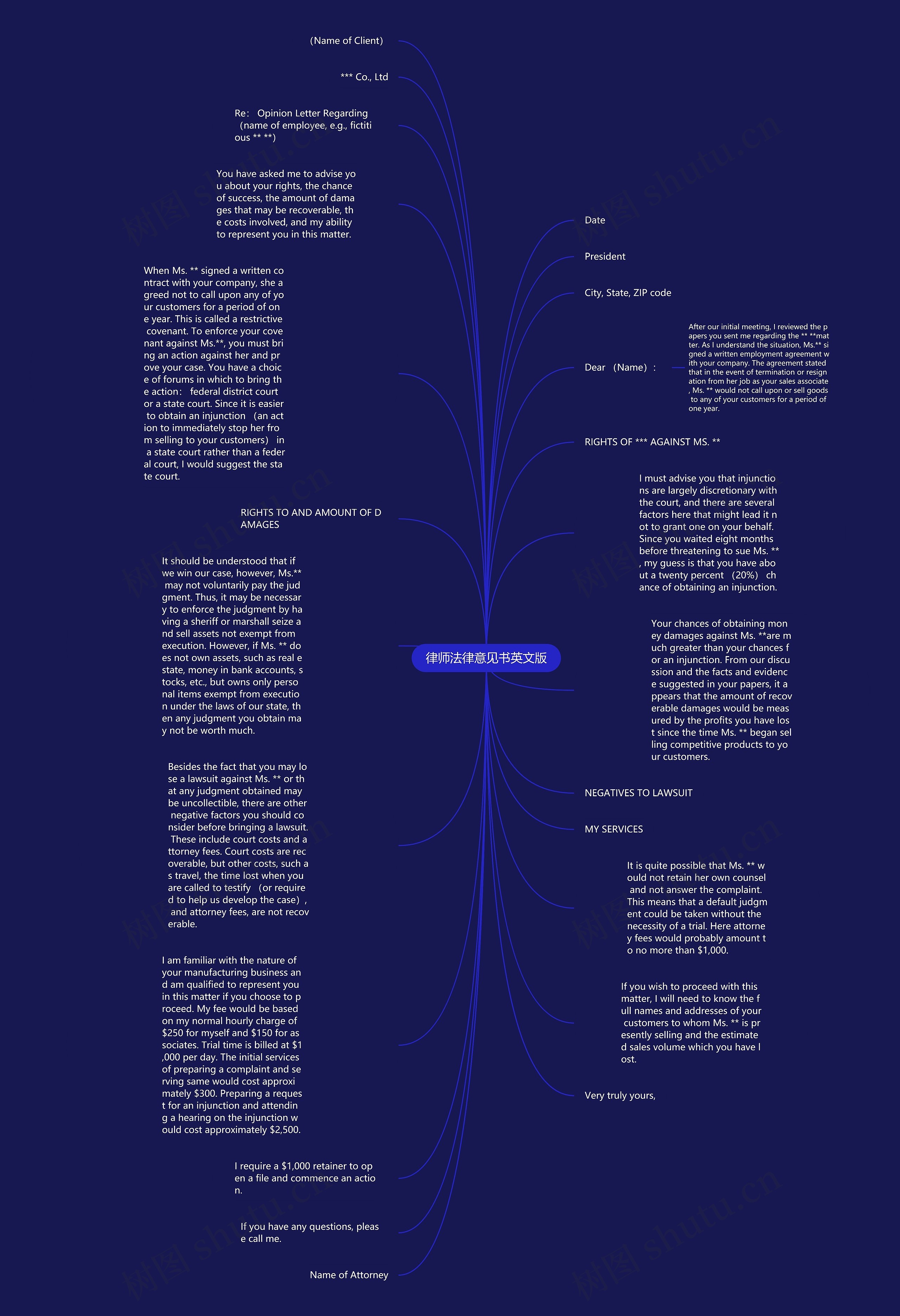 律师法律意见书英文版思维导图