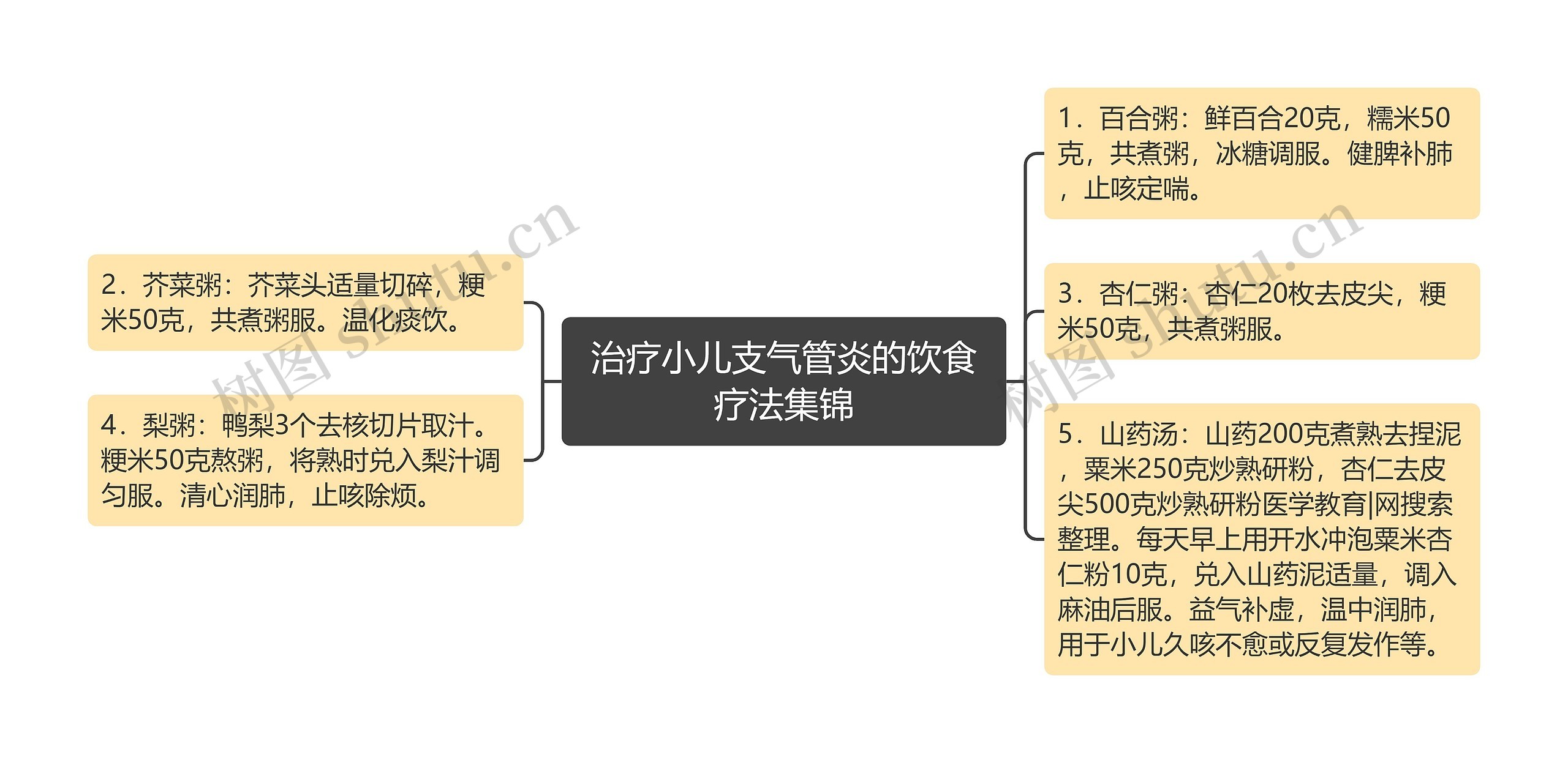 治疗小儿支气管炎的饮食疗法集锦思维导图