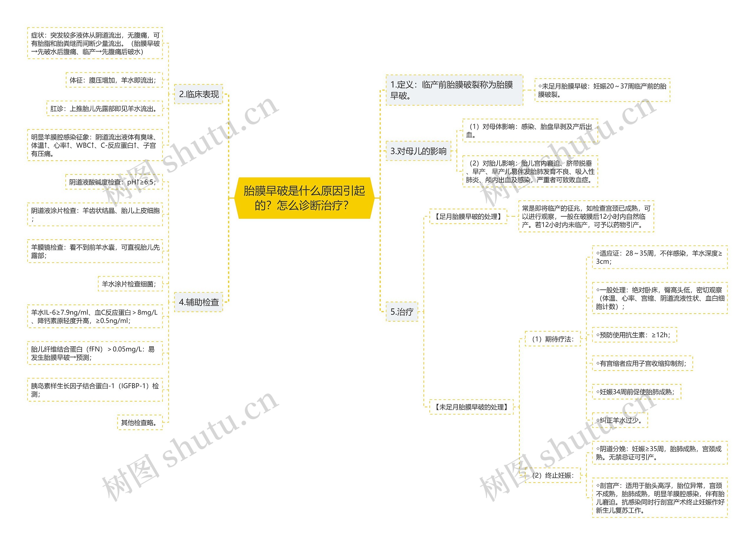 胎膜早破是什么原因引起的？怎么诊断治疗？思维导图