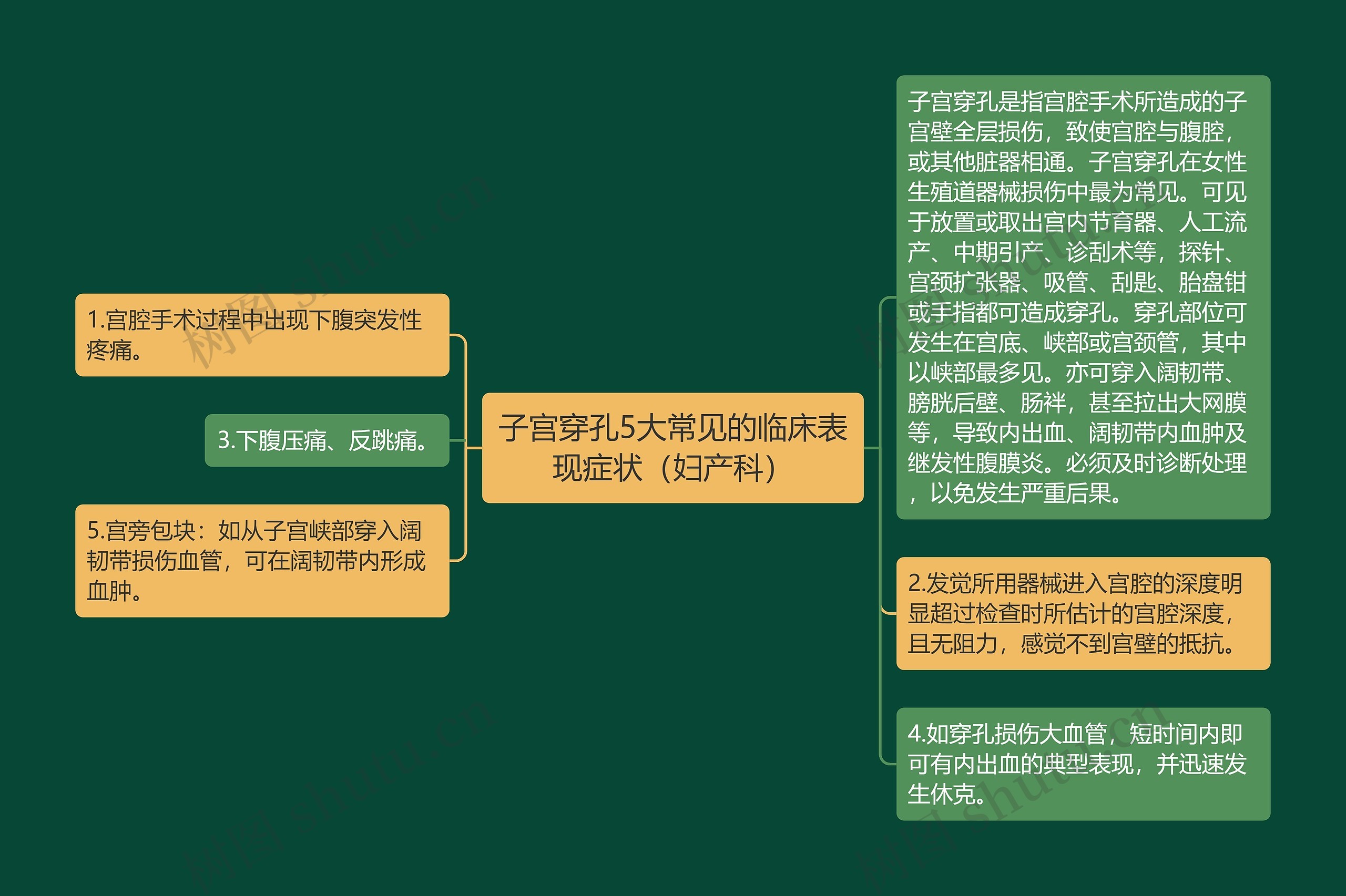 子宫穿孔5大常见的临床表现症状（妇产科）思维导图