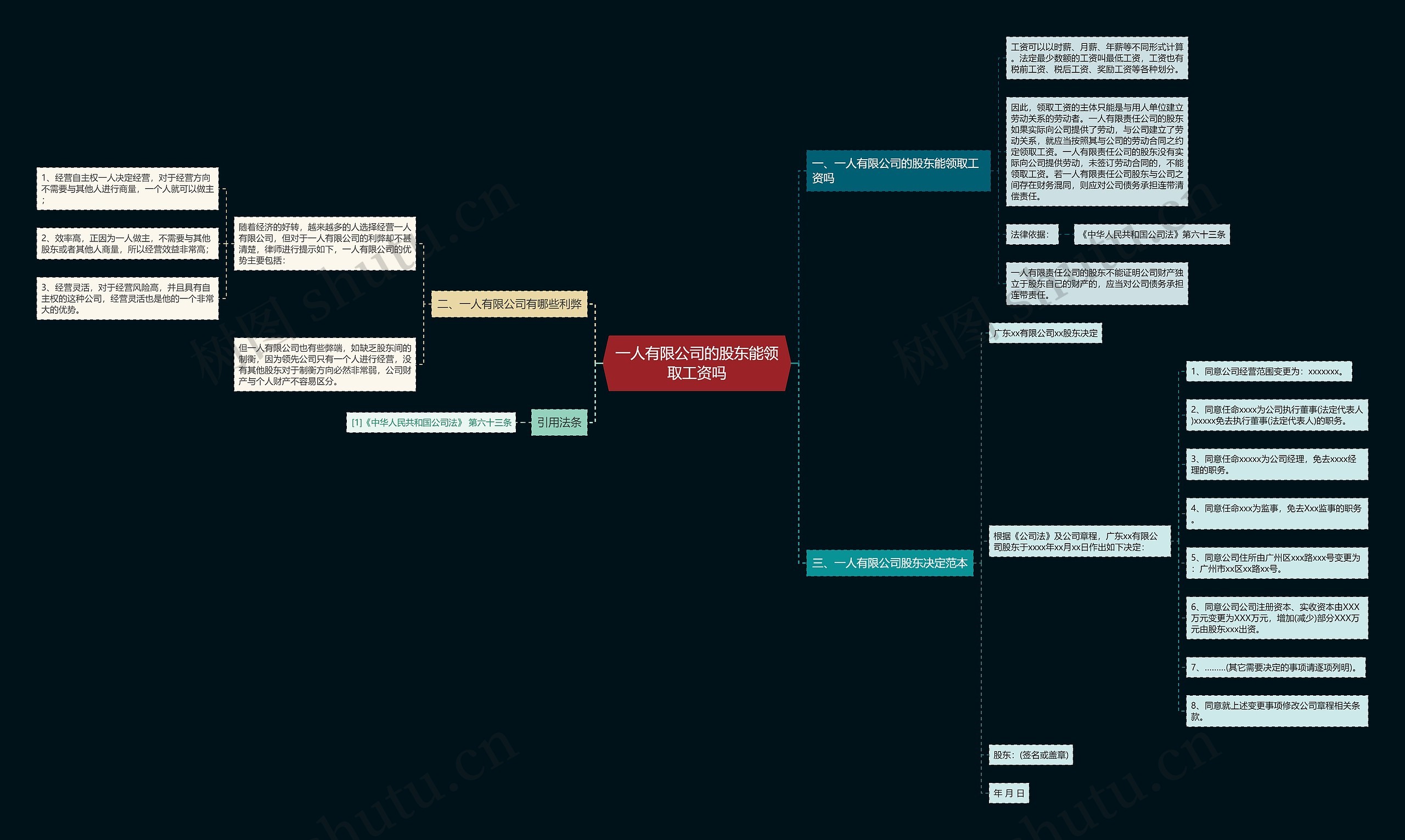 一人有限公司的股东能领取工资吗思维导图