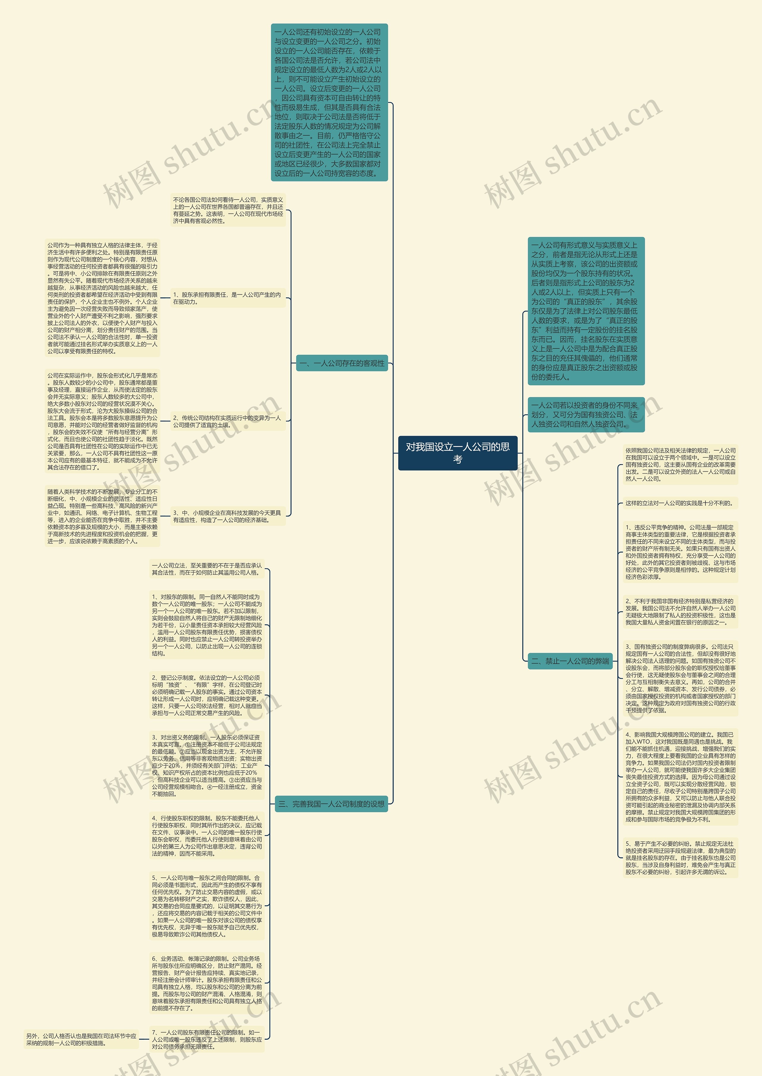 对我国设立一人公司的思考思维导图