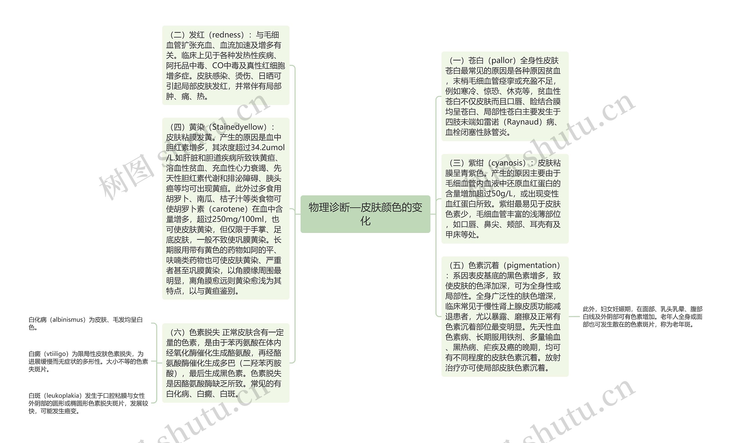 物理诊断—皮肤颜色的变化思维导图