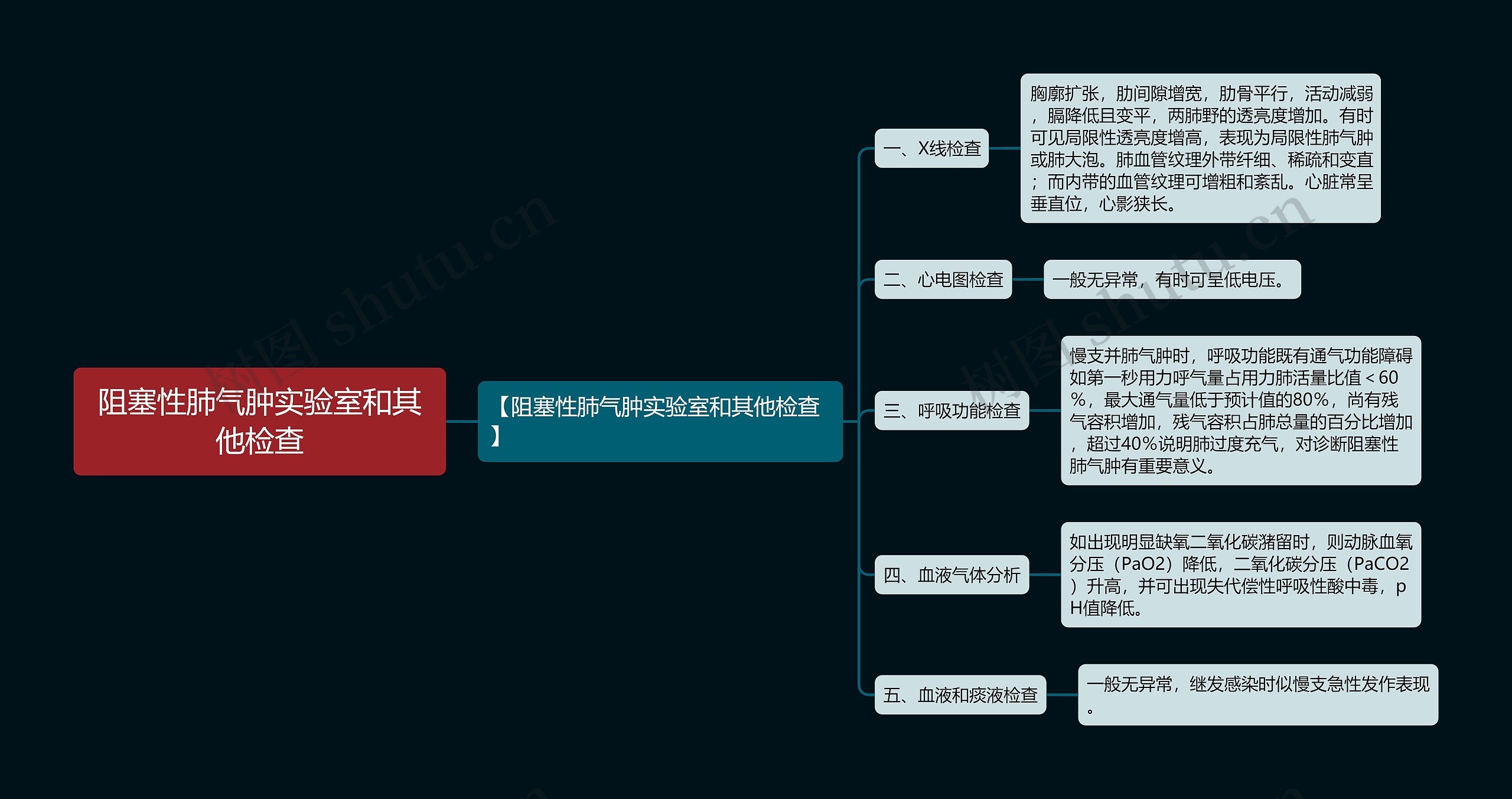 阻塞性肺气肿实验室和其他检查思维导图