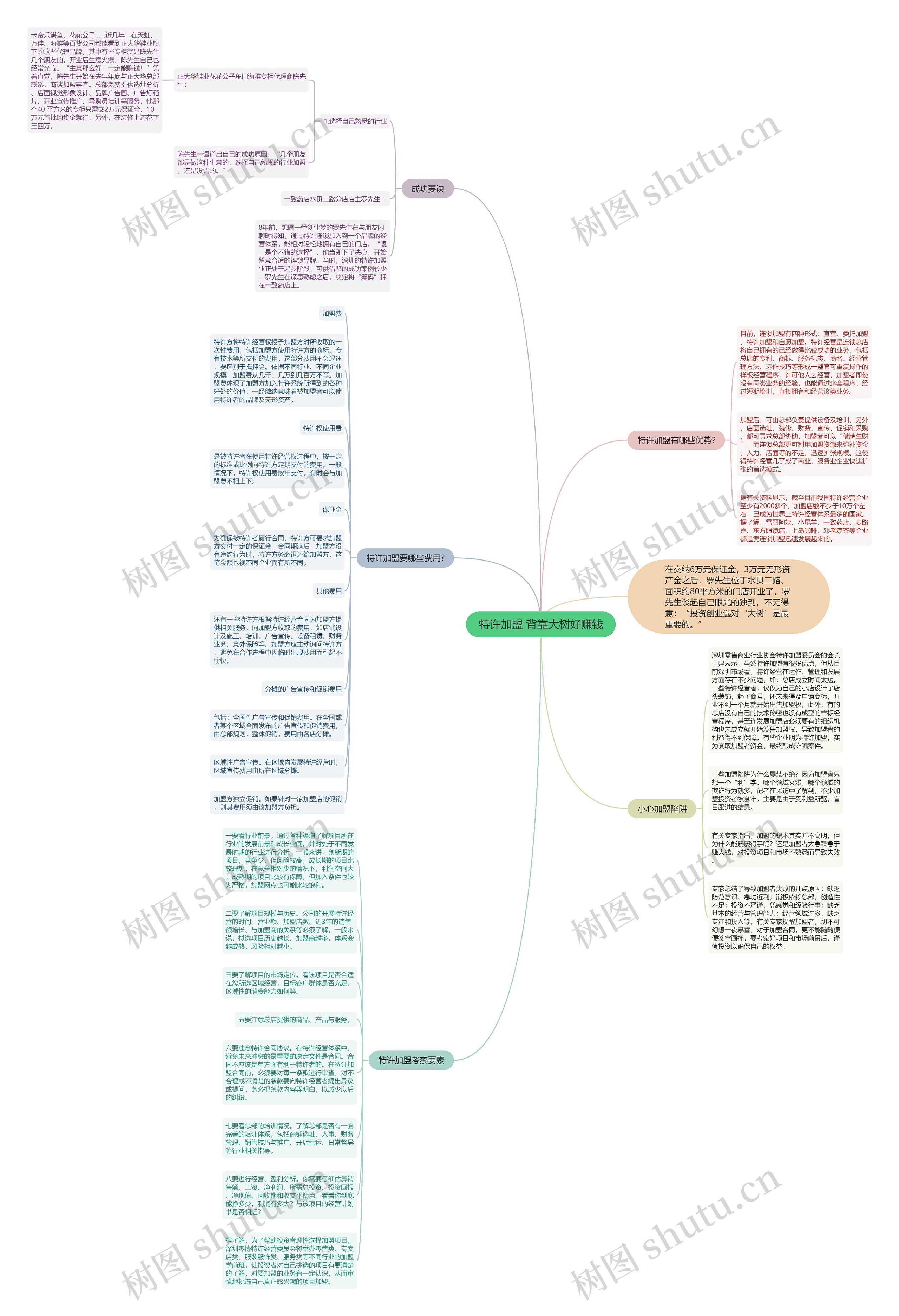 特许加盟 背靠大树好赚钱思维导图