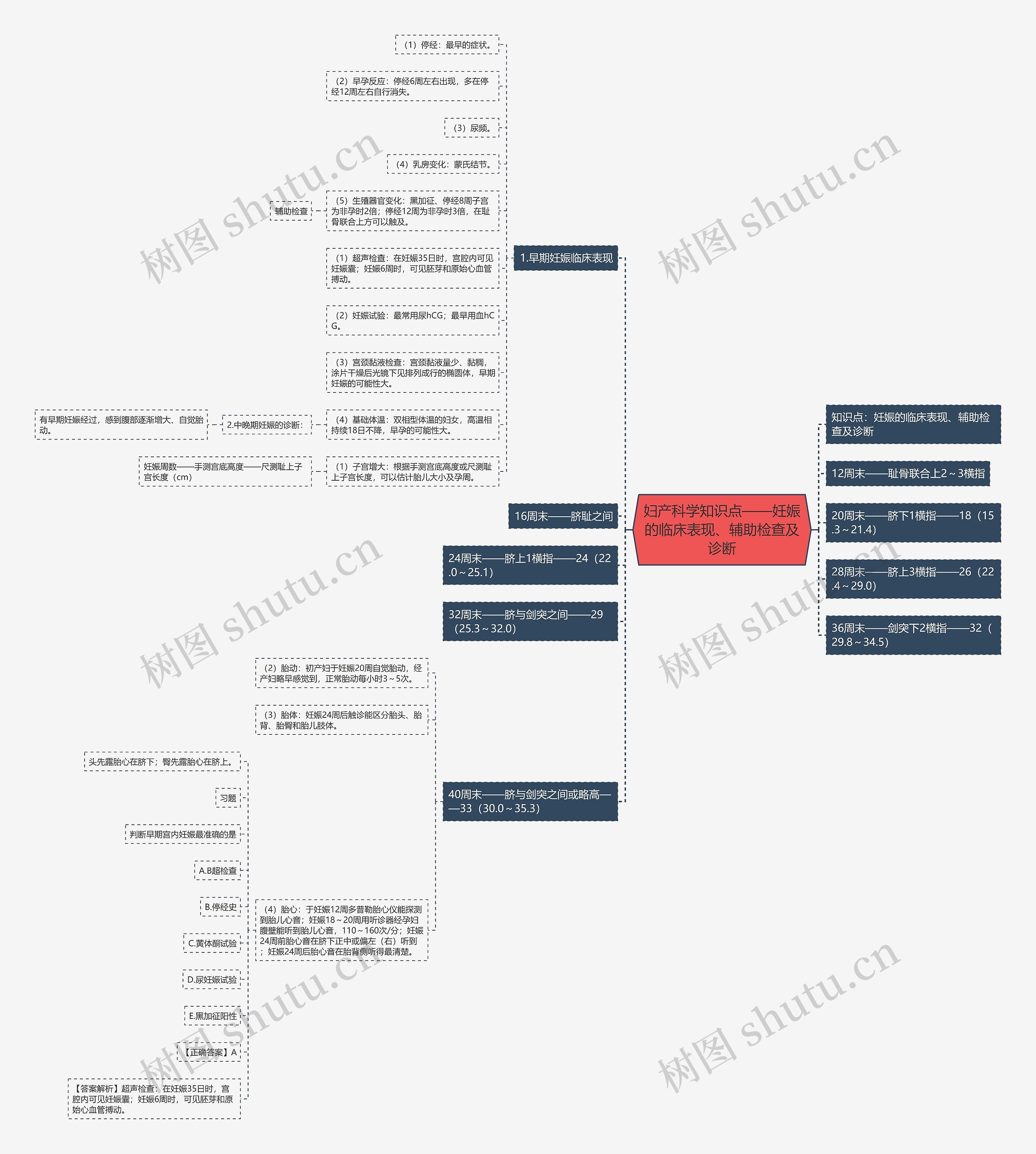 妇产科学知识点——妊娠的临床表现、辅助检查及诊断思维导图