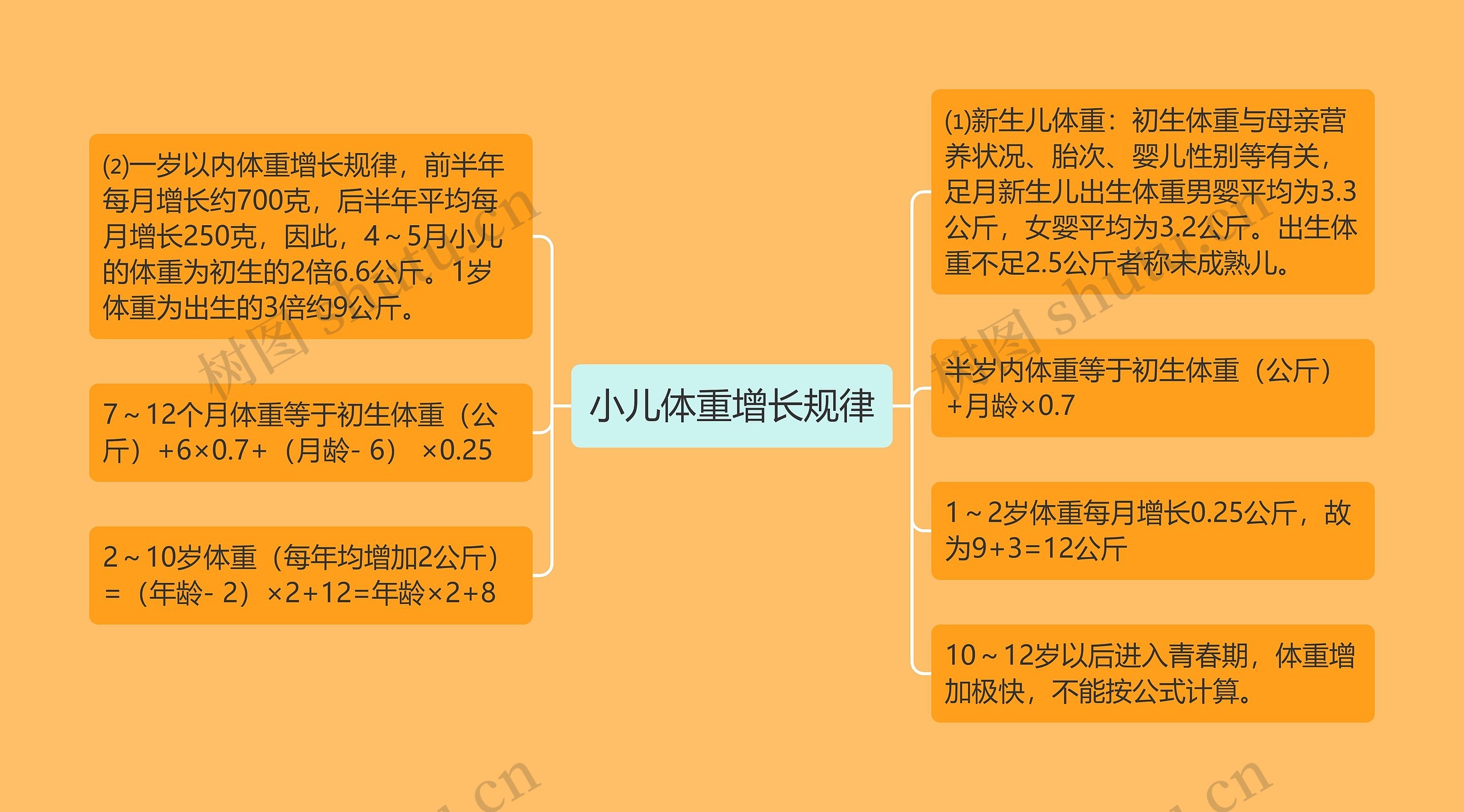 小儿体重增长规律思维导图