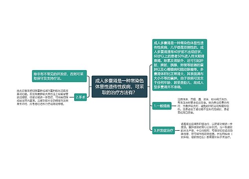 成人多囊肾是一种常染色体显性遗传性疾病，可采取的治疗方法有？