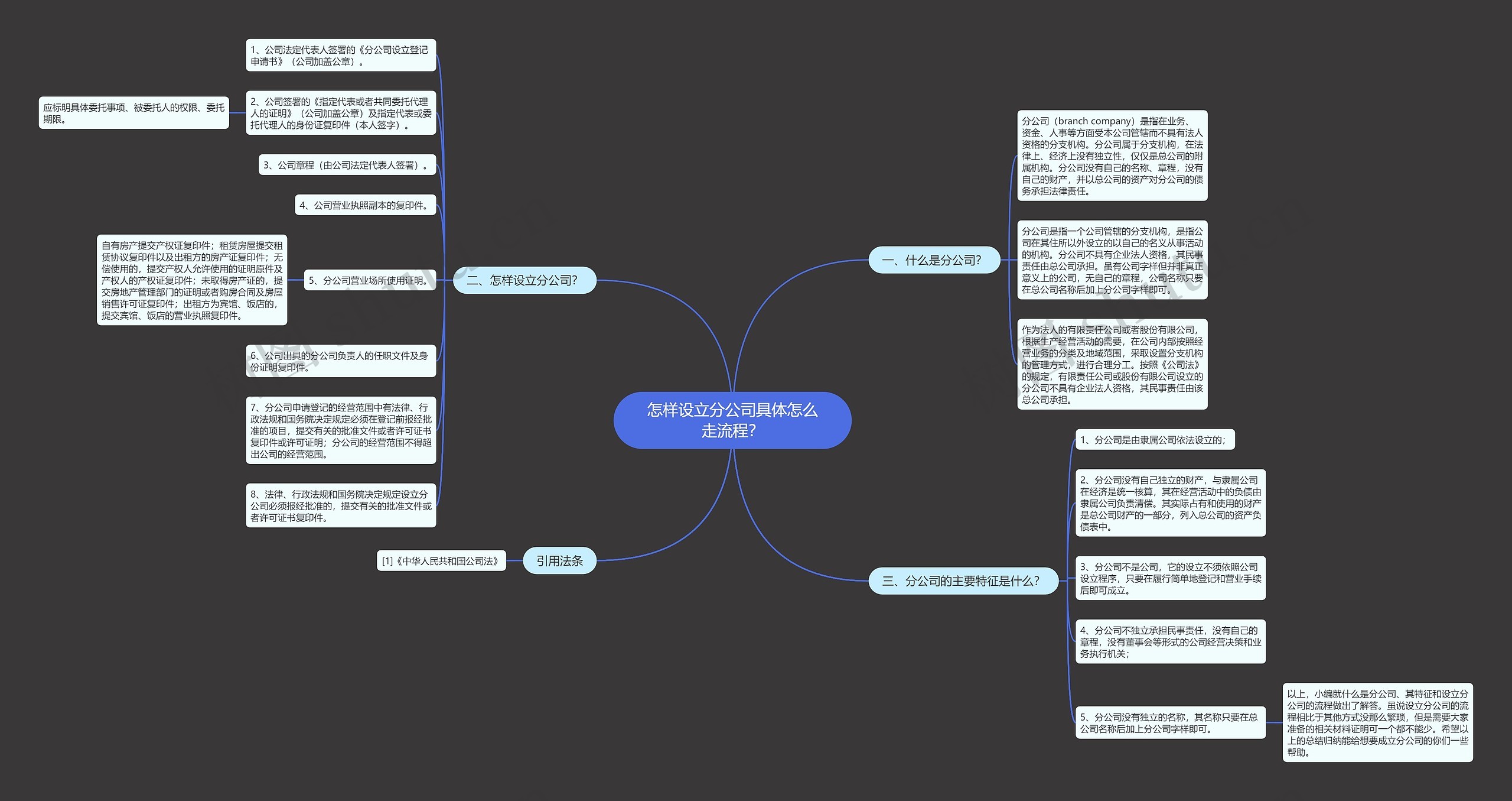 怎样设立分公司具体怎么走流程？思维导图