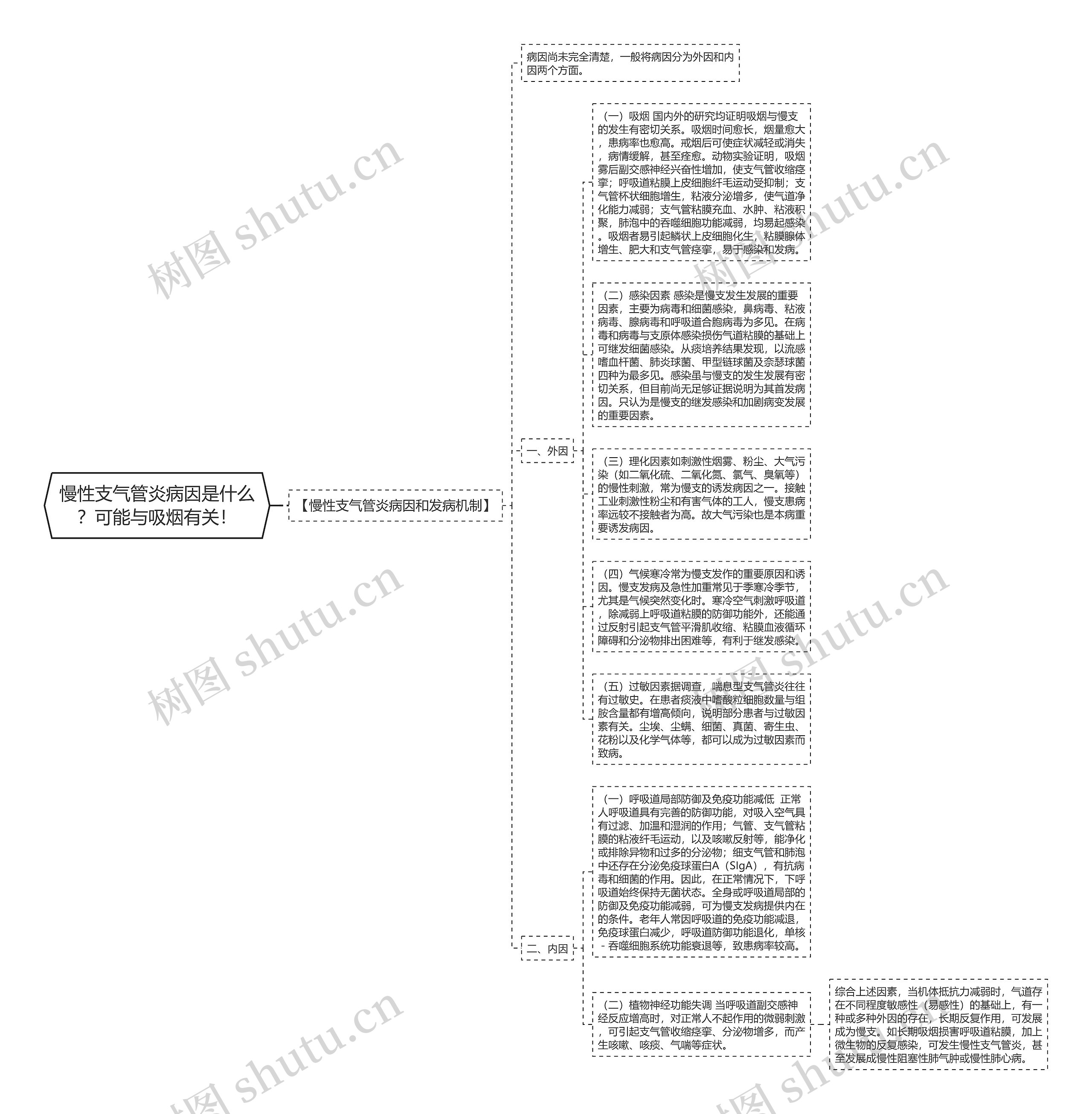 慢性支气管炎病因是什么？可能与吸烟有关！思维导图