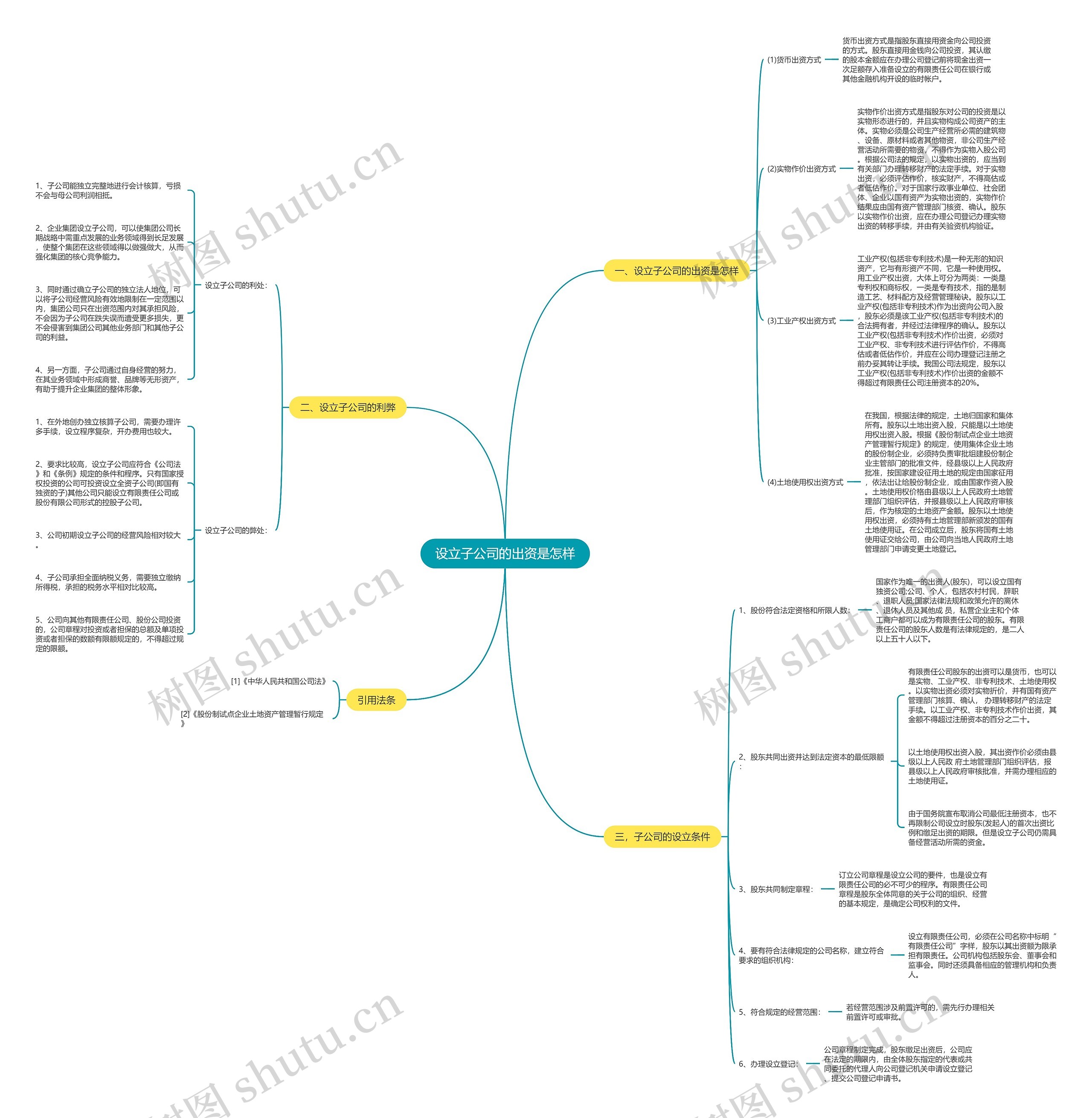 设立子公司的出资是怎样思维导图