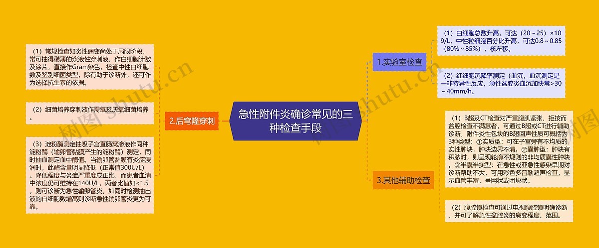 急性附件炎确诊常见的三种检查手段思维导图_编号p6644292-TreeMind树图