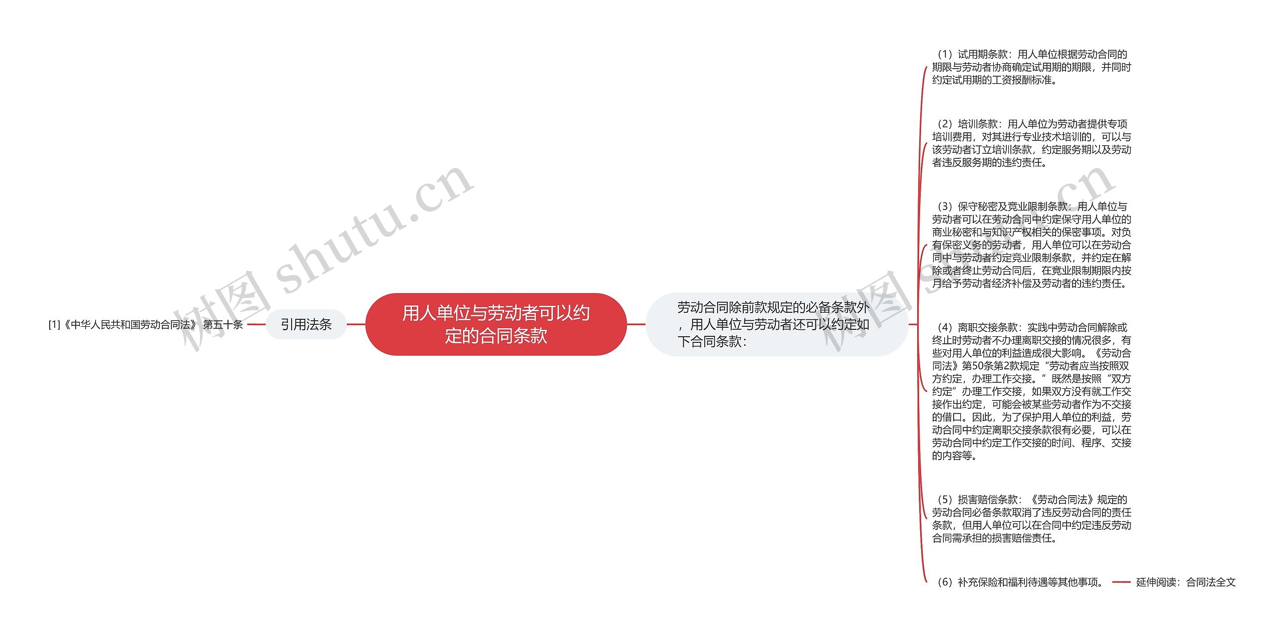 用人单位与劳动者可以约定的合同条款思维导图