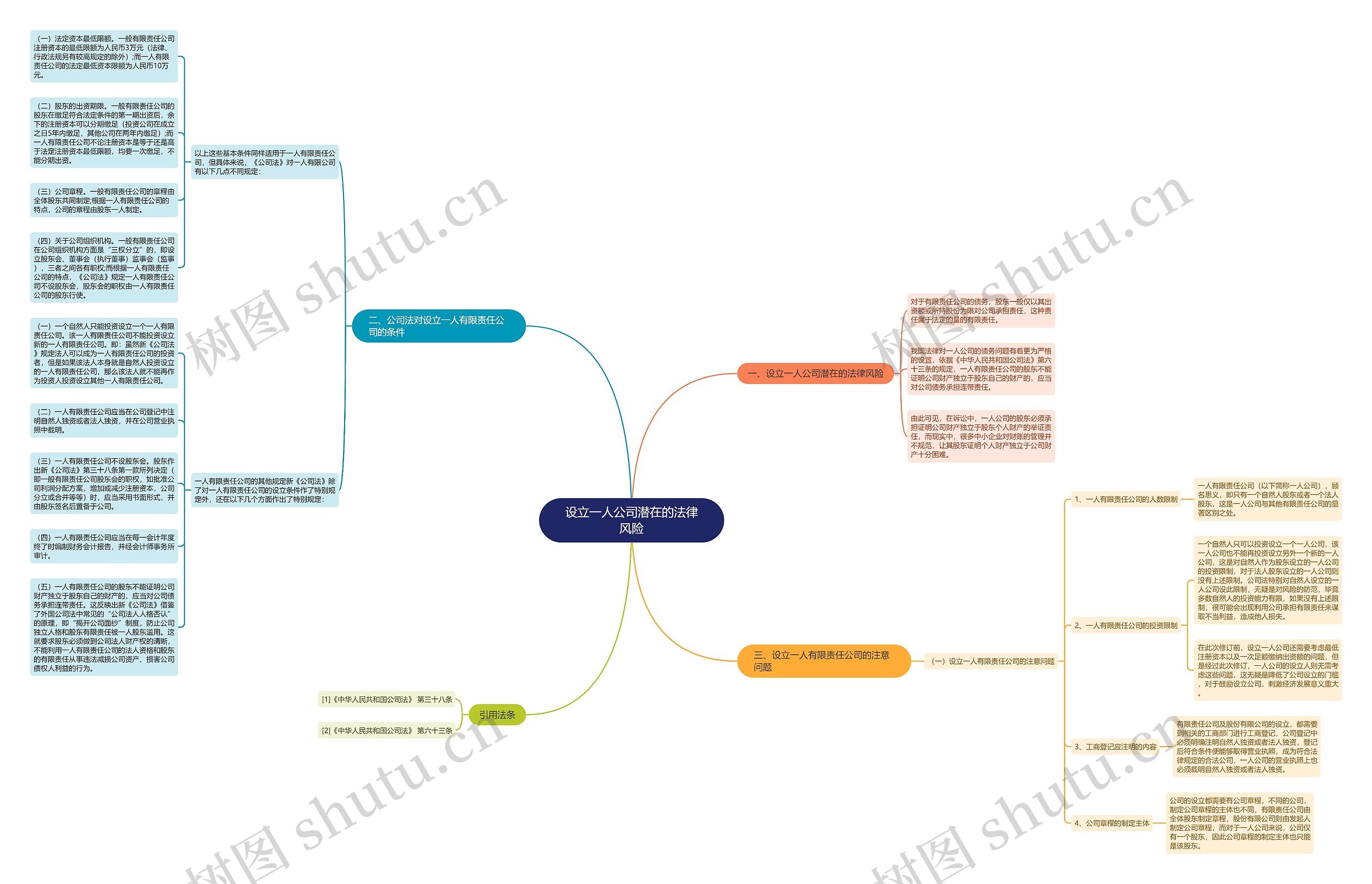 设立一人公司潜在的法律风险思维导图